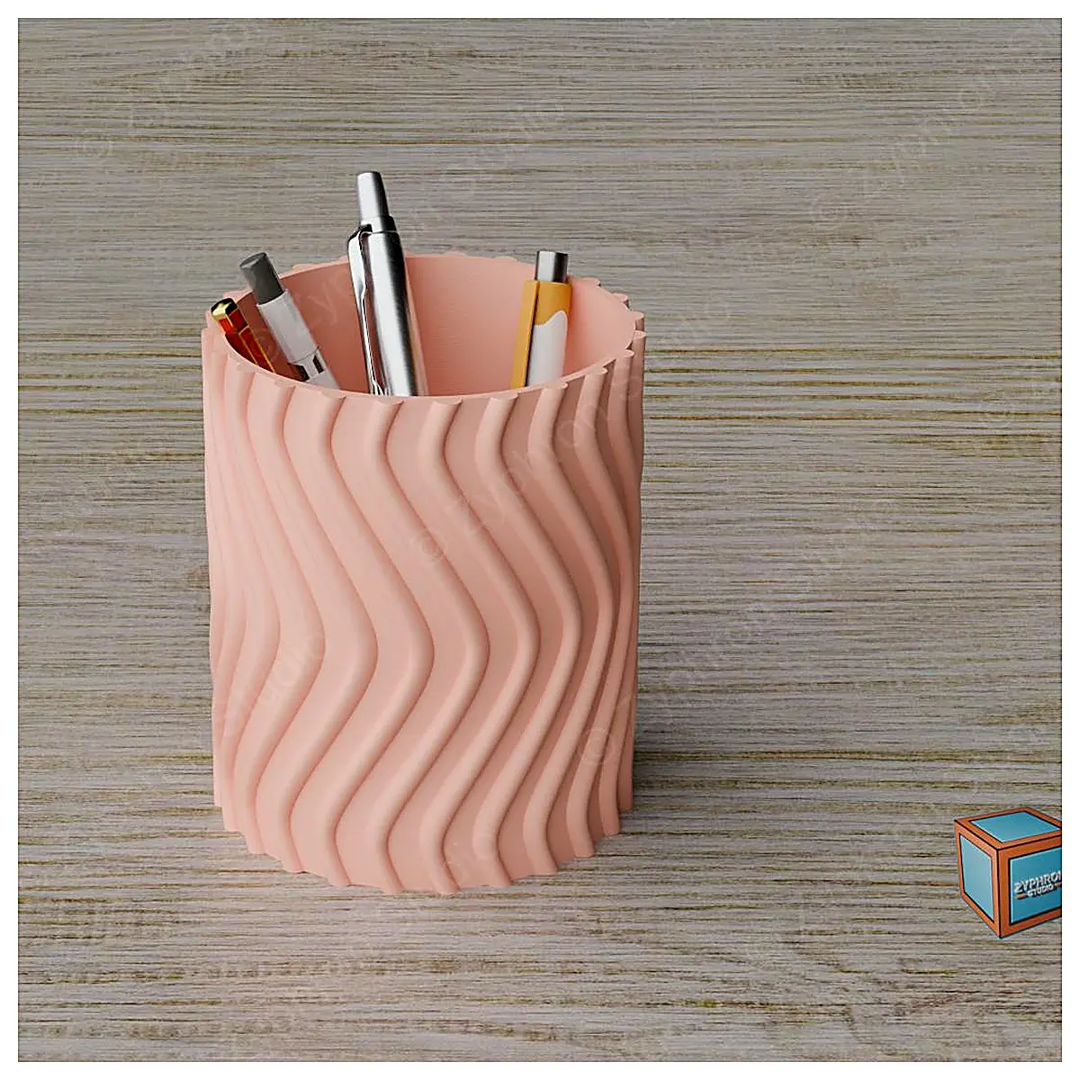 Cylindrical Pen Holder Wave Pattern Desk Organizer Pencil Case Office Supplies Creative Pen Rest Modern Simple