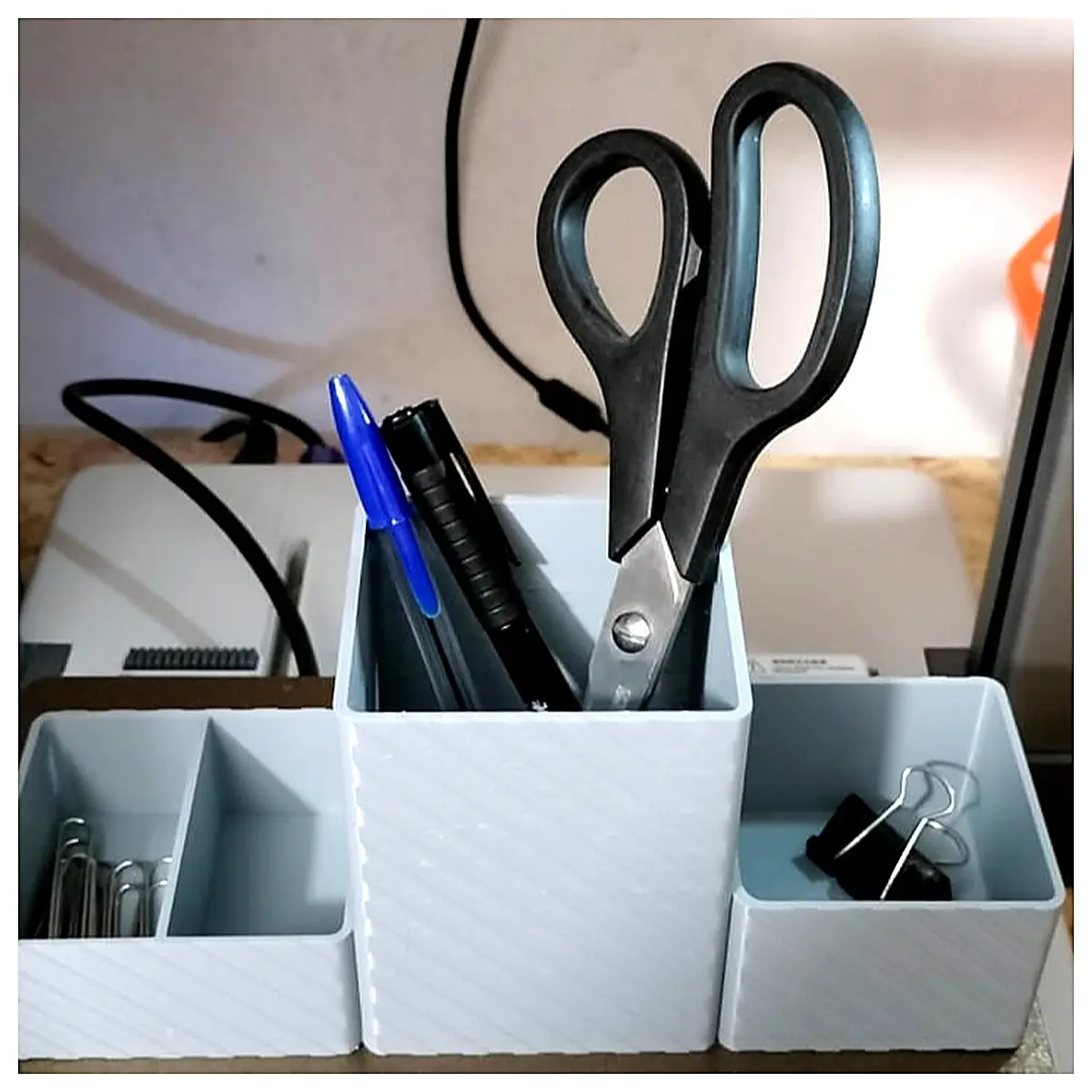 3 Compartment Striped Pencil Case Organizer Desk Storage Box Stationery Holder Accessory Multi Layered