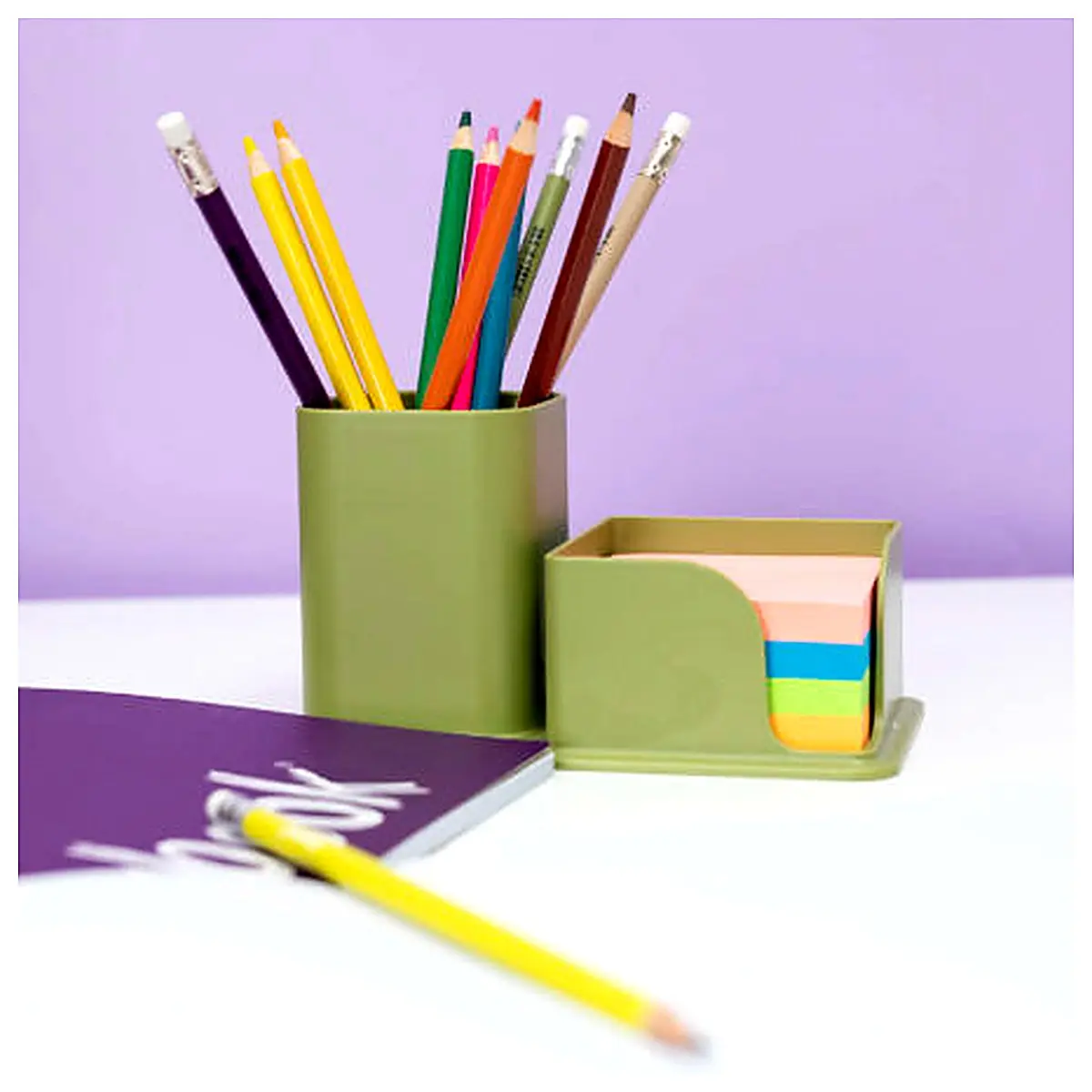 Pen Holder Organizer with Sticky Notes Desk Storage Student School Bag Accessories File Organizer Office Supplies