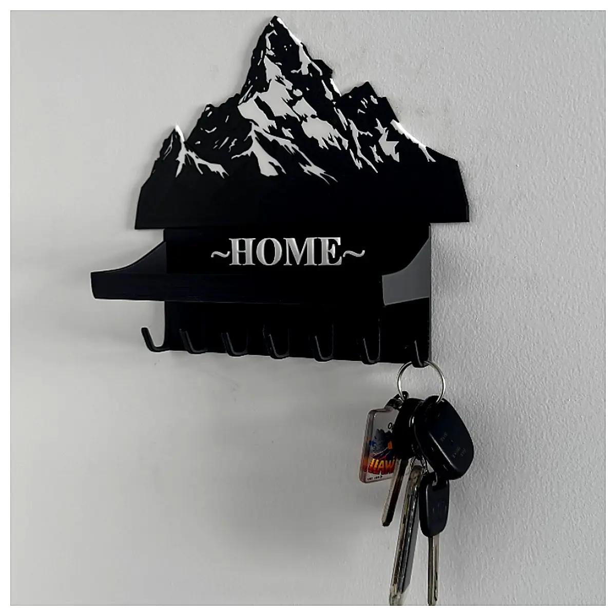 Wall Mounted Key Rack with Shelves Mountain Style Key Holder Storage Accessory Home Decor Key Box Parts