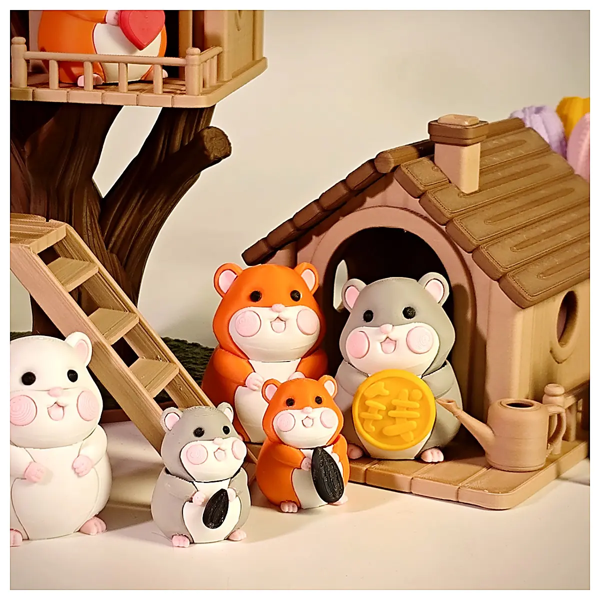 Cute Hamster Model Snap Fit Assembly Movable Head Easy 3D Print Hamster Accessories Desk Decoration Pet Model