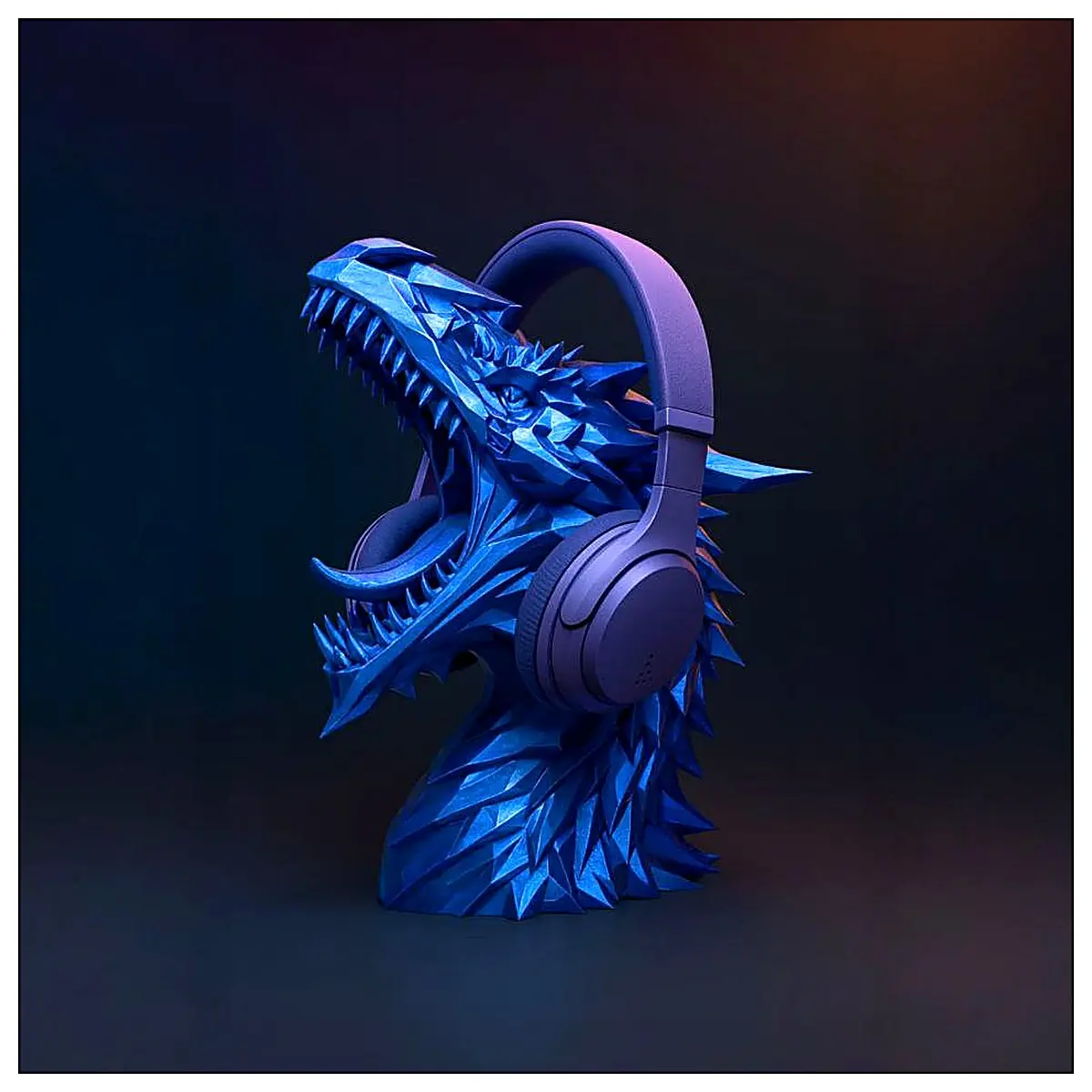 Dragon Head Earbud Holder 3D Model Low Poly Phone Earbud Stand Mobile Accessory Desktop Holder Phone Support