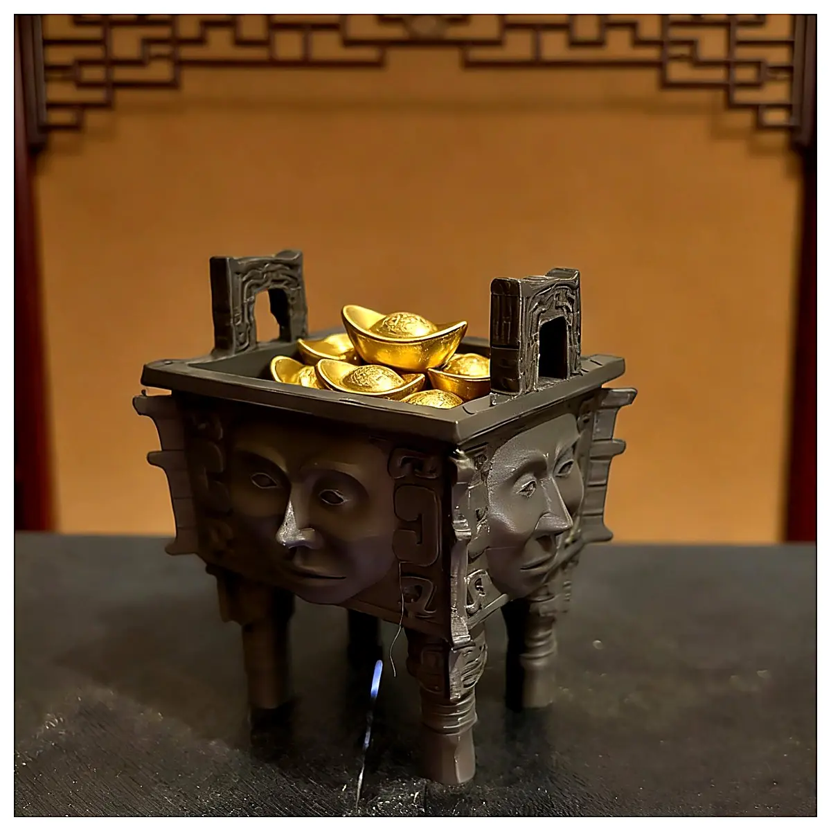 Bronze Square Ding Antique Face Ding Gift Decorative Ancient Ceramic Figurine Art Collectible Face Ding Accessories