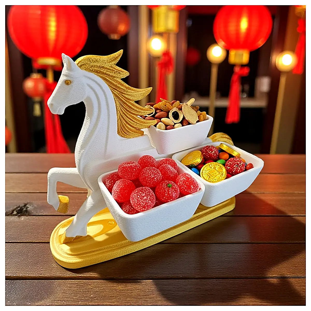 Fungsho Horse Tray Spring Festival Decoration Plate Festive Dinnerware Gift Box Table Display Holiday Gift