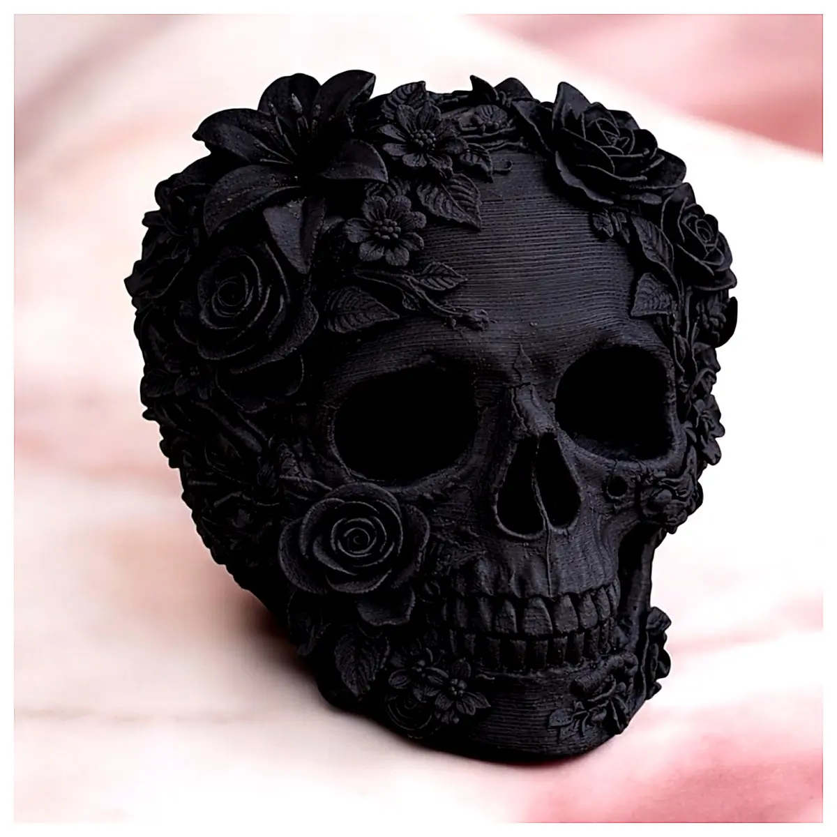 3D Printed Floral Skull Decor Gothic Style Dark Horror Decoration Home Accent Skull Art Black Decor Decor Horror Art