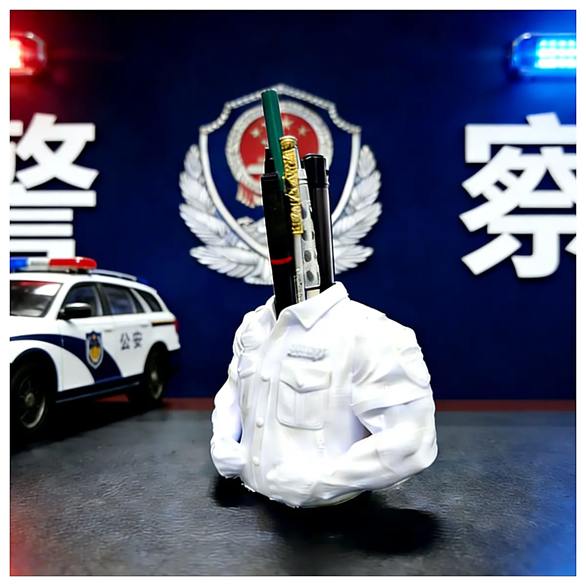 Police Officer Vest Pen Holder Male Police Uniform Souvenir Officer Collectible Office Desk Decoration Mini Police Baton Model
