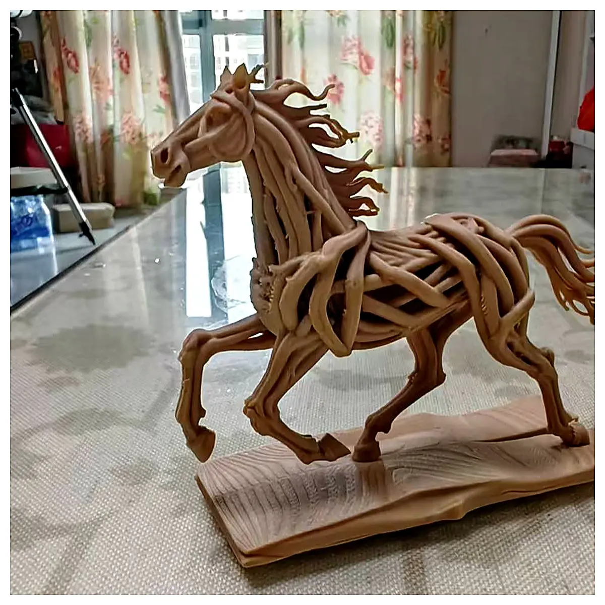Wooden Carved Horse Figurine Wicker Horse Model Art Sculpture Year of the Horse 2026 Decor Horse Collection Home Decorative Ornament