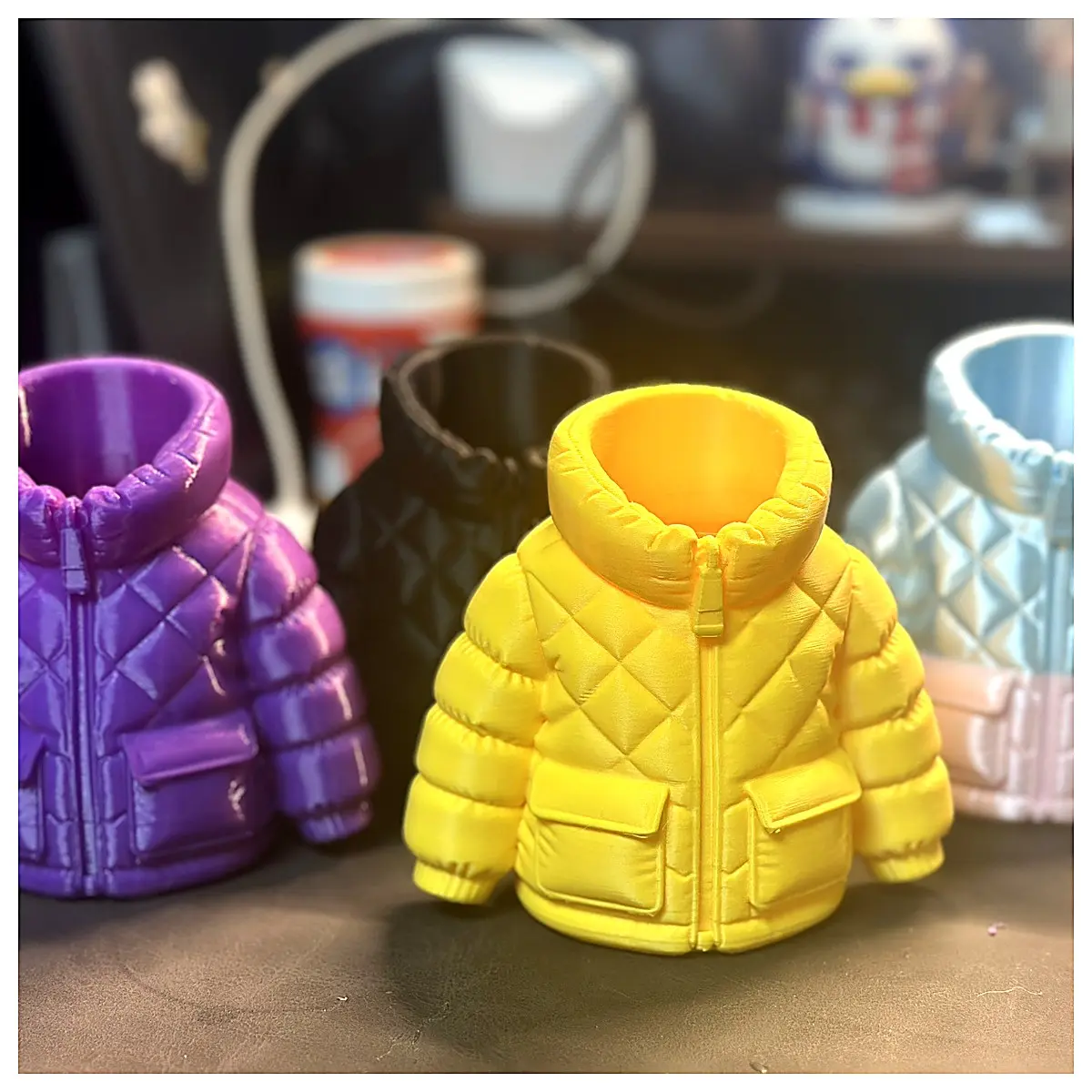 Down Jacket Pencil Holder Creative Decoration 3D Print Model Faux Fur Accent Office Desk Ornament MakerWorld