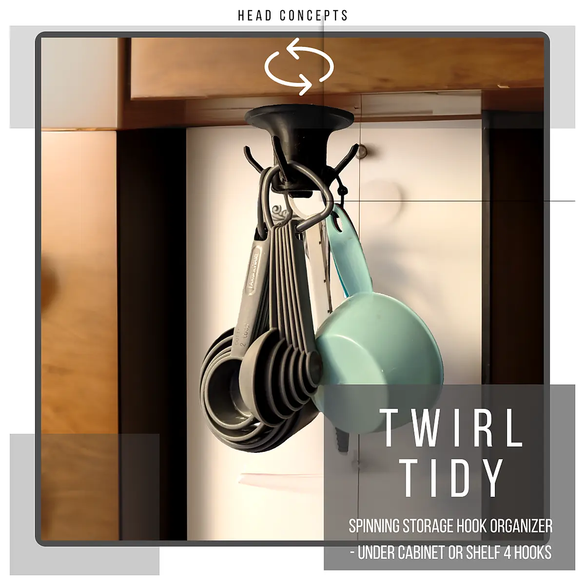 Spinning Storage Hook Organizer Under Cabinet Shelf Twirl Tidy Cable Management Space Saver
