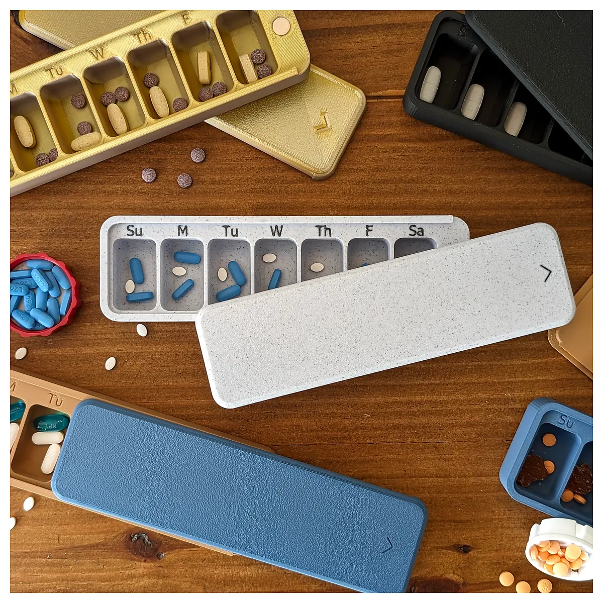 Weekly Pill Organizer Sliding Lid Multiple Styles Medication Reminders Daily Dosage Storage
