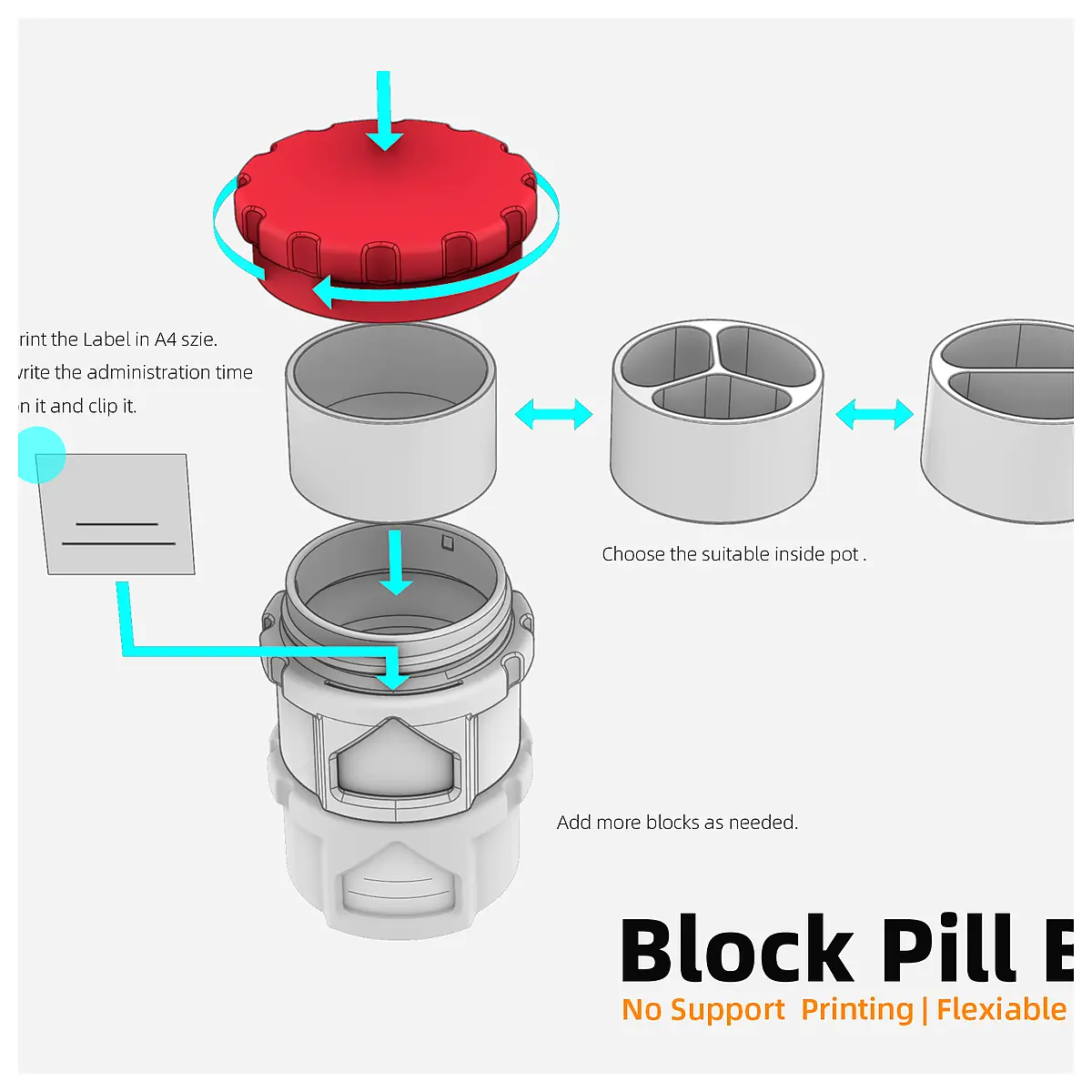 Pill Organizer Box Splitter Medication Dispenser Multi Compartment Pill Case Drug Storage Easy Use