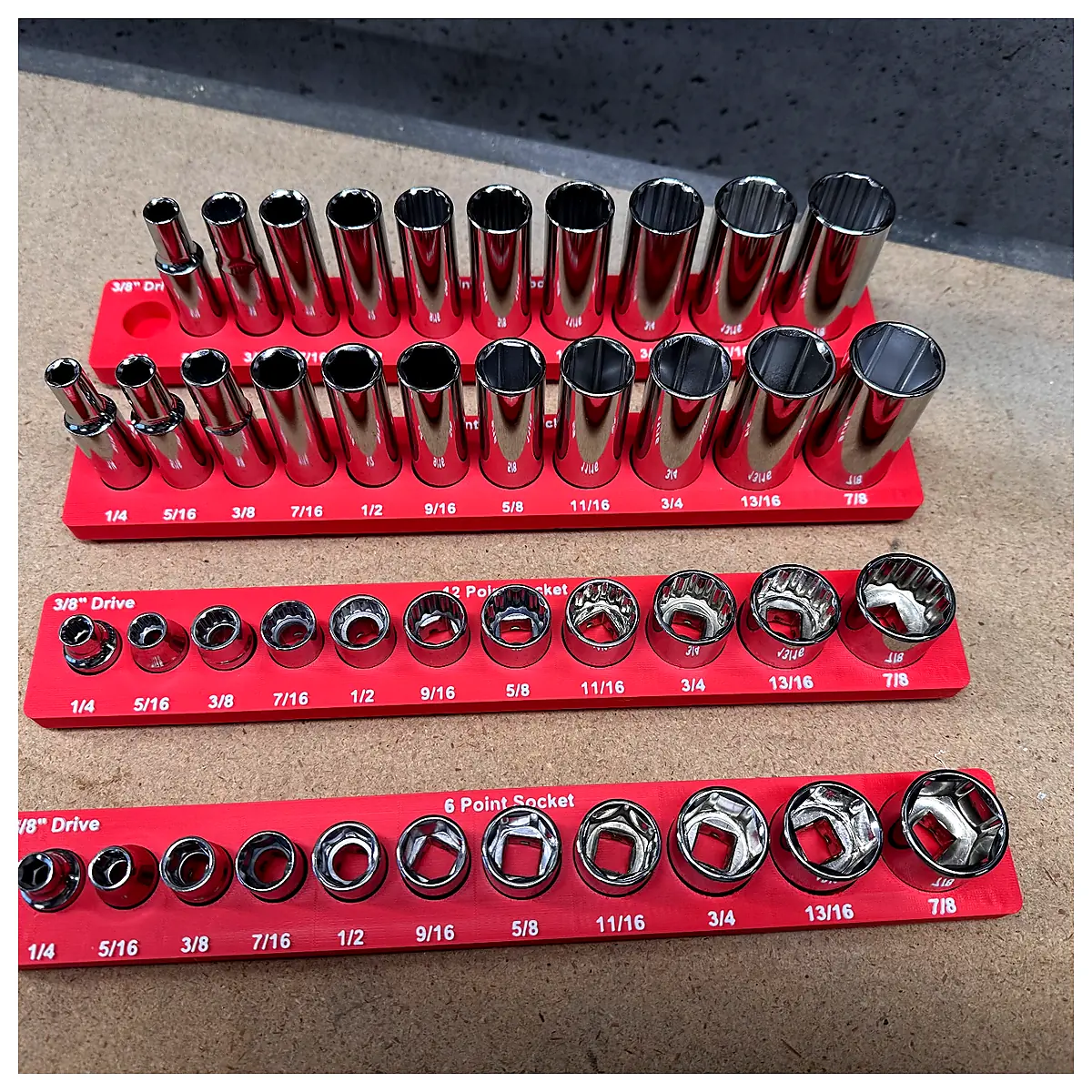 Gridfinity Socket Holder SAE 38 Drive Organization Tools Parts Repair Desk Storage
