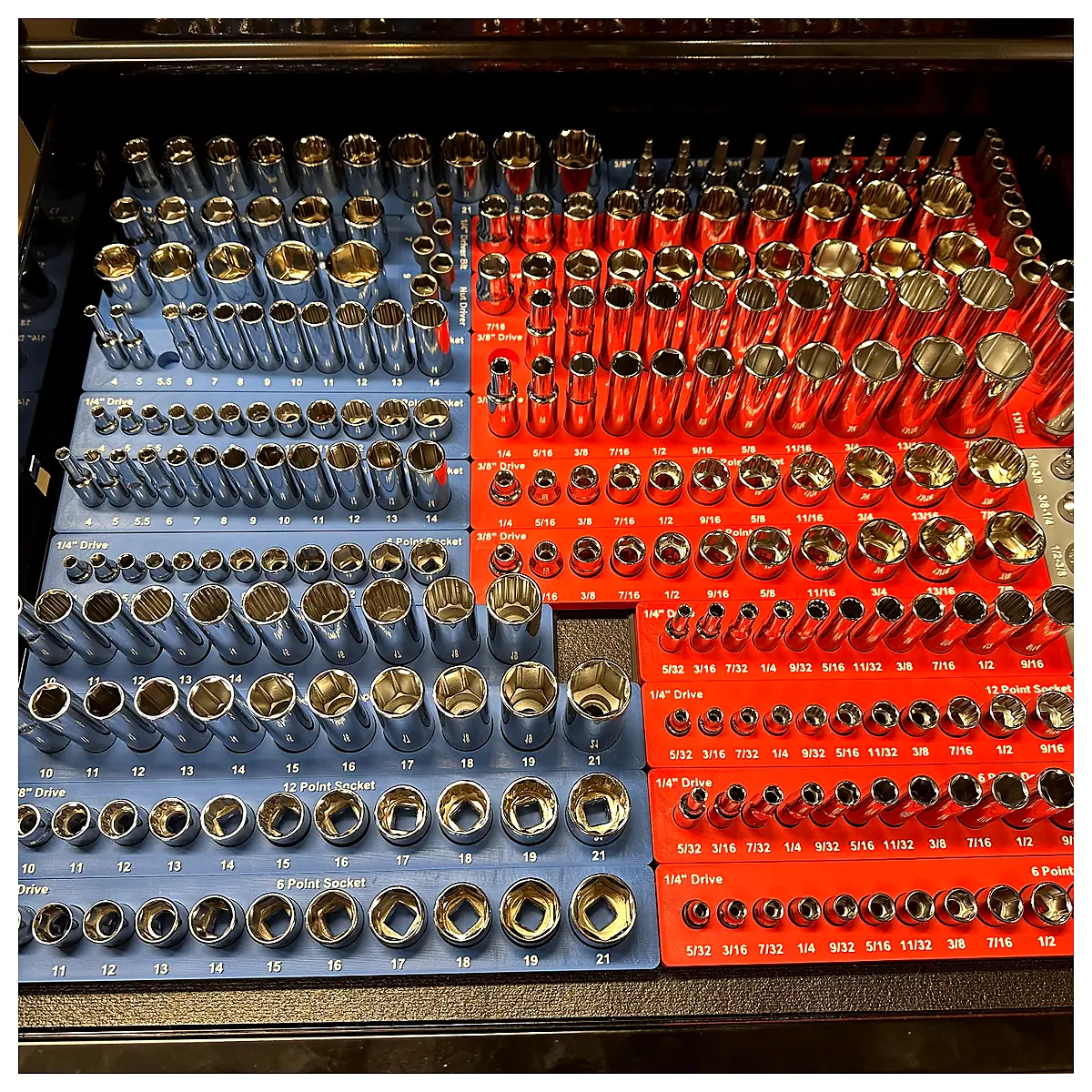 Gridfinity Socket Holder SAE 38 Drive Organization Tools Parts Repair Desk Storage