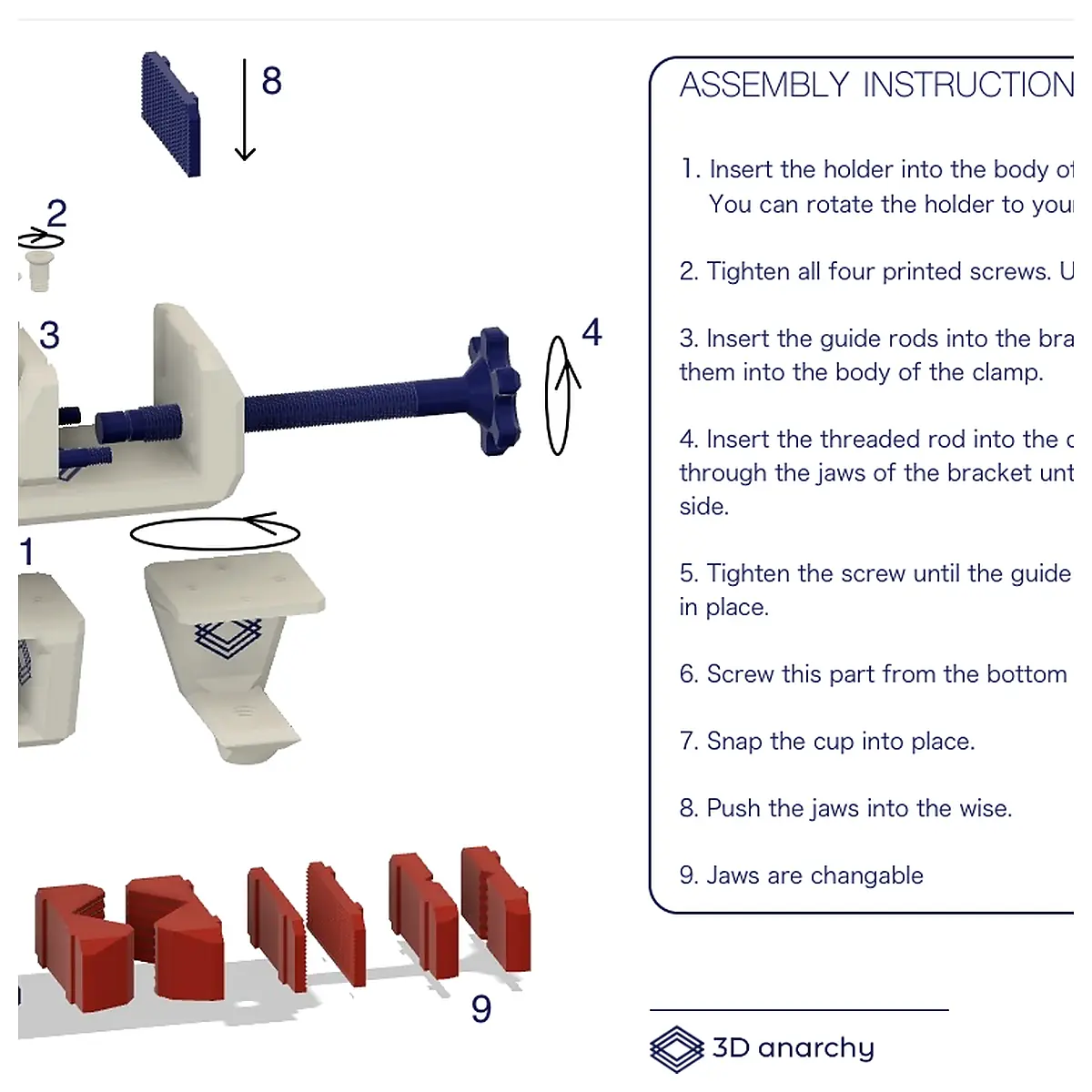 Printable Vise Adjustable Jaws Measurement Tool Clamp Parts Repair
