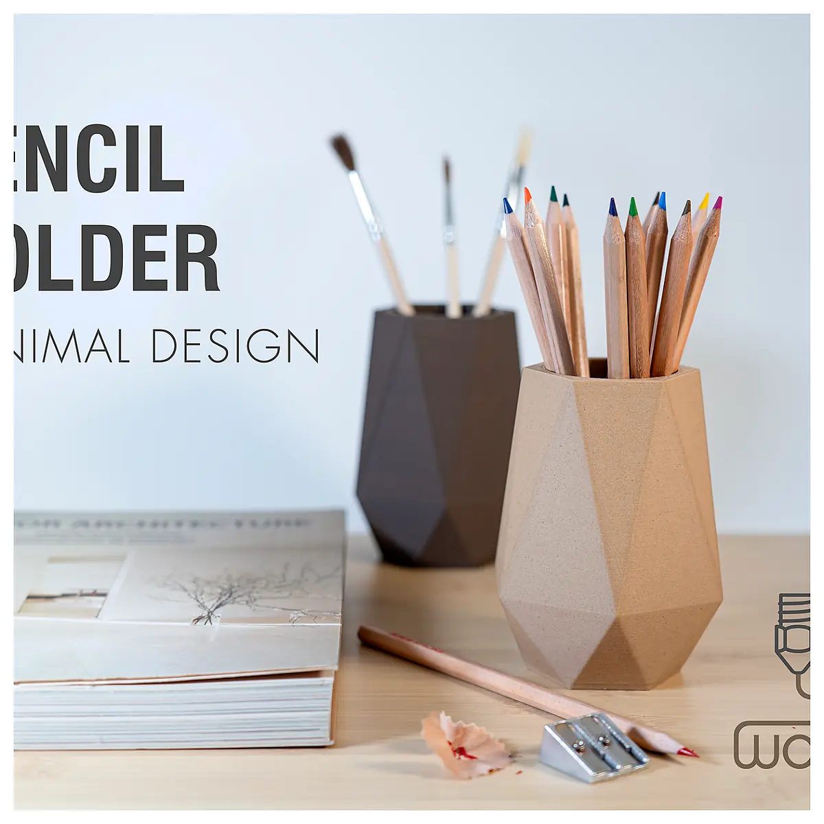 Multi Compartment Pencil Holder Wood Design Minimalist Pen Organizer Study Supplies Office Desk Supplies
