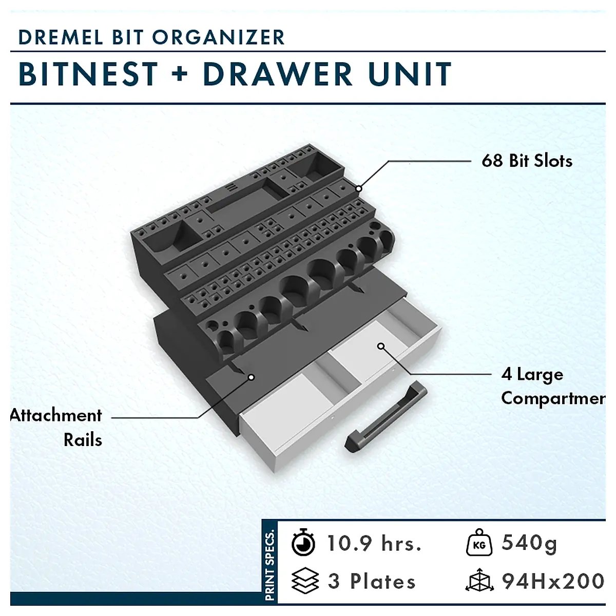 Bit Organizer Drawer System Tool Storage Drill Bit Case Universal Bit Holder Fast Installation Drill Accessories