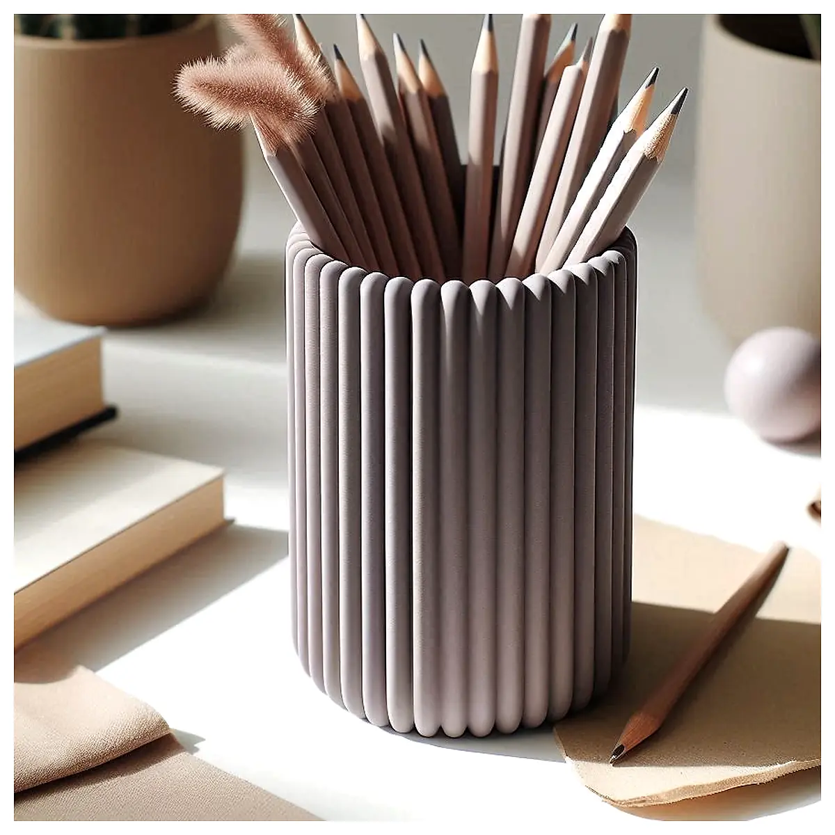 Pencil Holder Organizer Ribbed Design Pen Cup Storage Universal Stationery Supplies Multi Use Desk Accessories