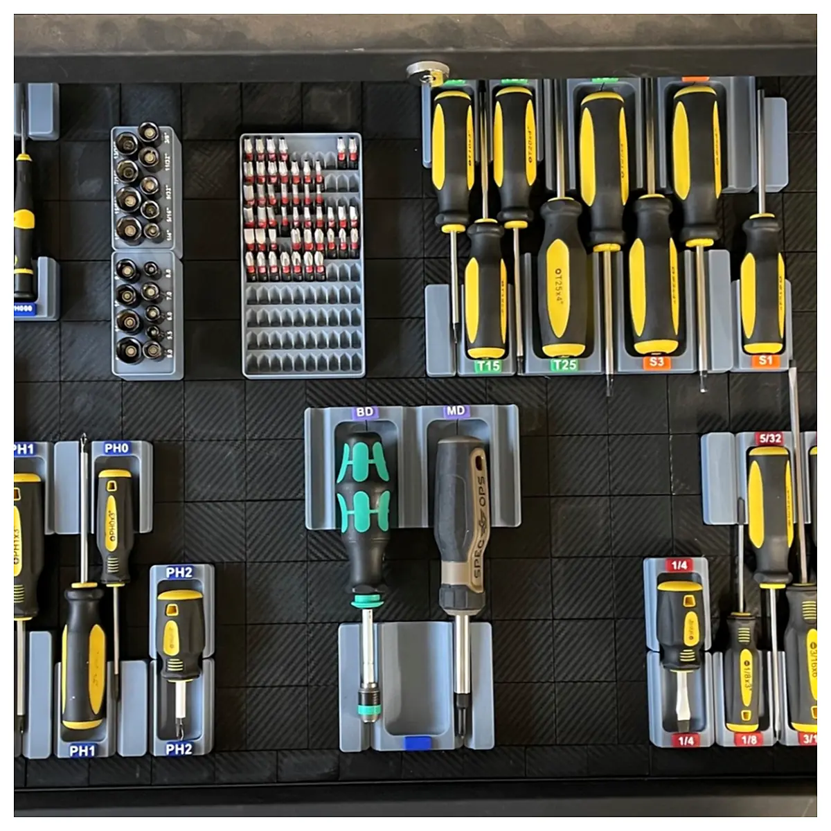 Gridfinity Universal Organizer Tool Tray Screw Driver Storage Parts Repair Accessories