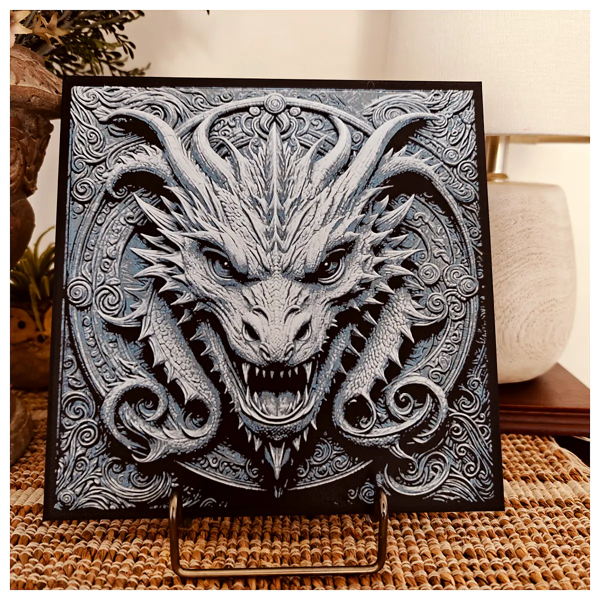 High Relief Dragon Portrait Sculpture Art Figurine Decoration Collectible Dragon Decor