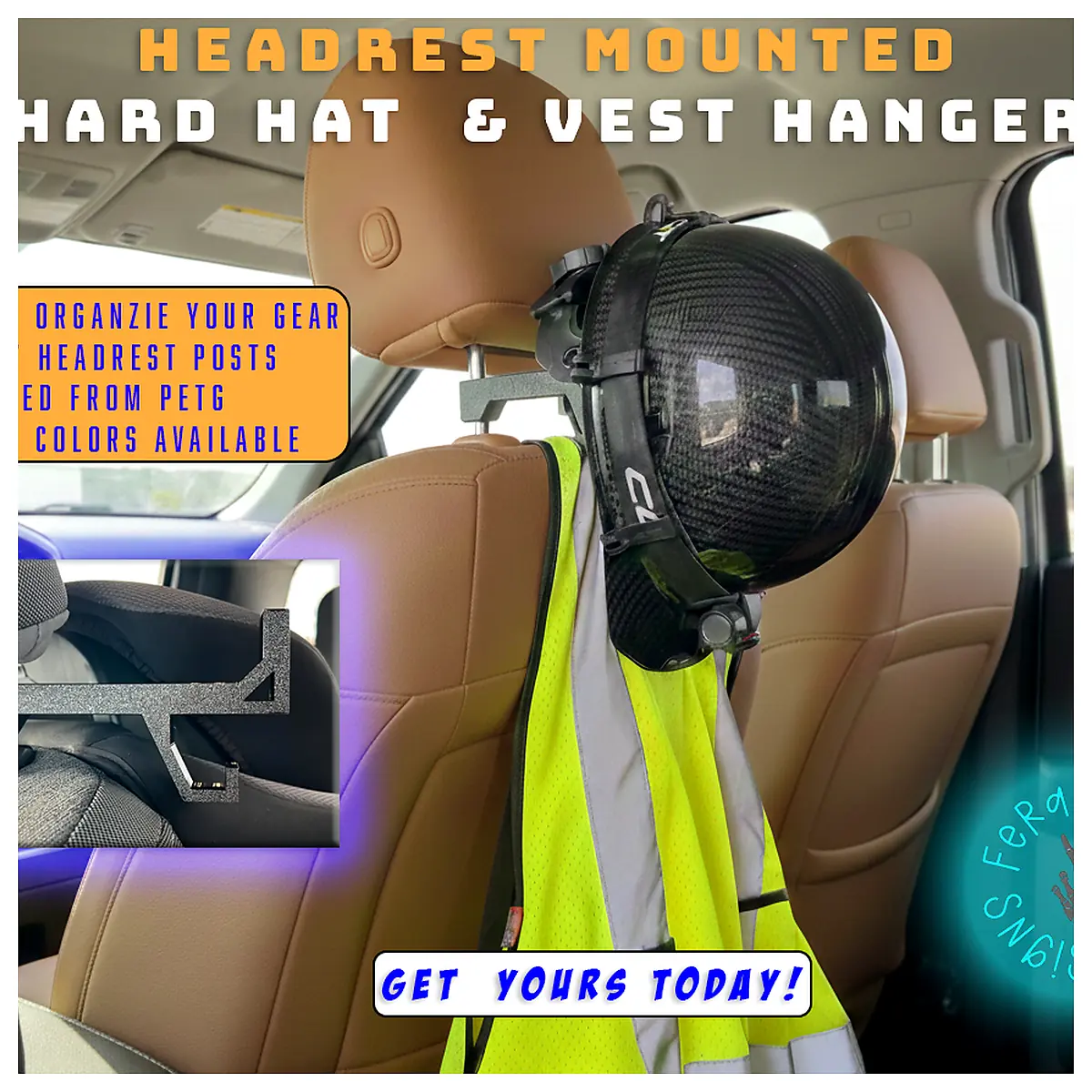 Hard Hat Vest Hanger Hooks Truck Headrest Support Car Hooks Universal Accessories Repair Parts Replacement Parts