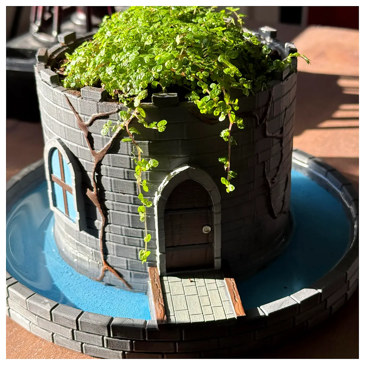 Castle Planter Self Watering Moat Garden Decor Landscape Floral Fountain Irrigation