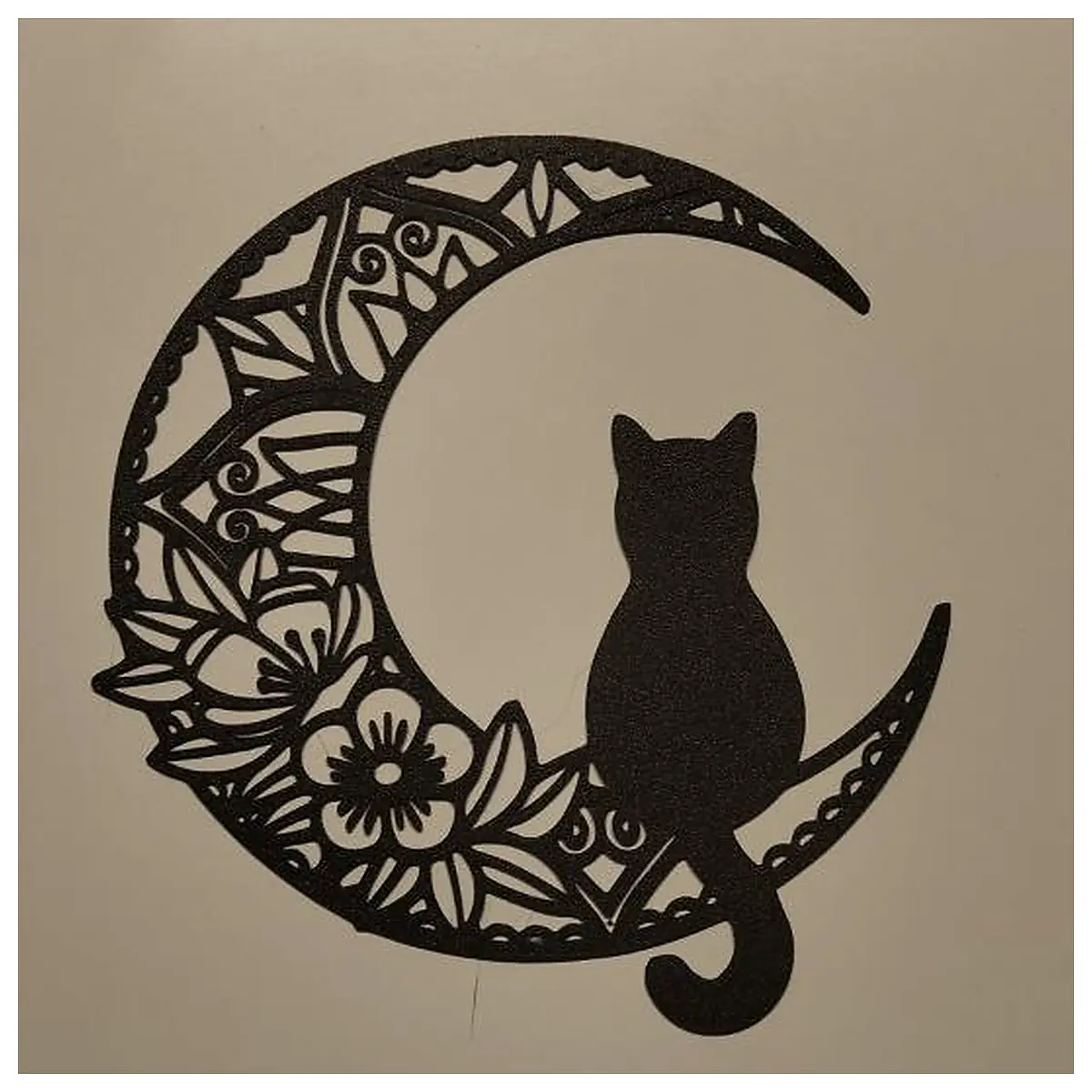 Cat Moon Wall Art Decor Lunar Print Wall Hanging Silver Black Art Wall Decor