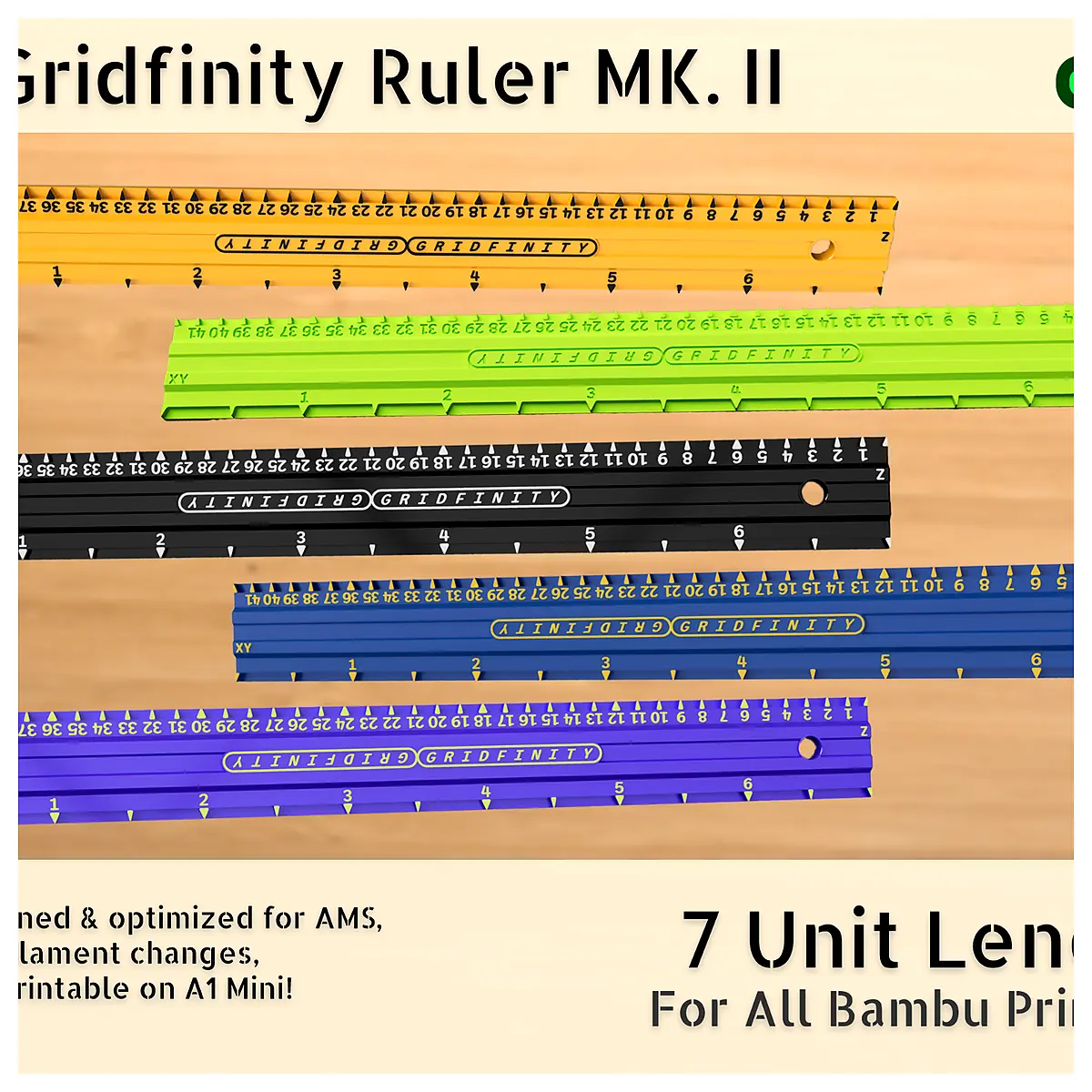 Gridfinity Ruler MKII 7 Unit Length Measuring Tool Parts Repair Universal