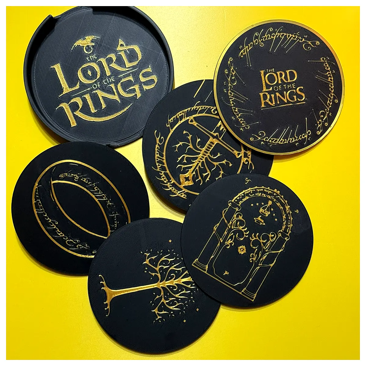 Lord of the Rings Coasters Set 6 with Holder Collectible Drinkware Table Decor Giftware