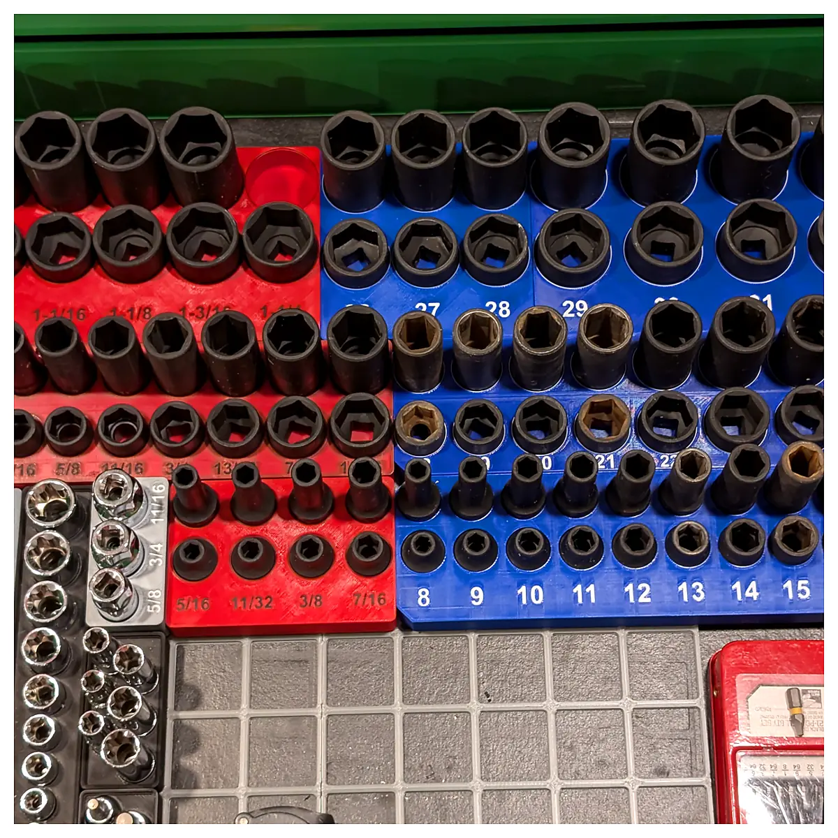 Gridfinity Organizers 12 Socket Set Storage Solutions Parts Organizer System Space Saving