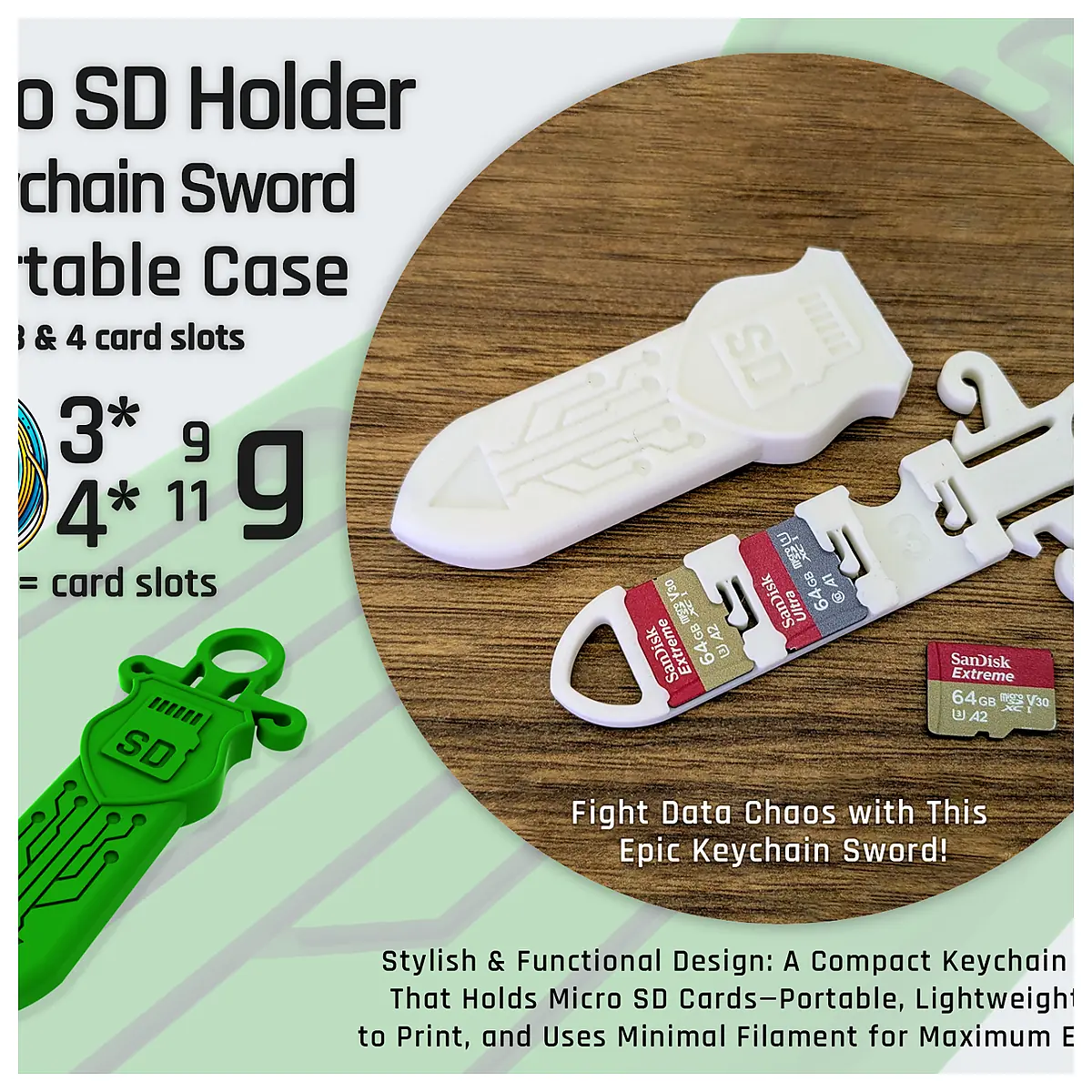 Micro SD Keychain Sword Portable Storage Case SD Card Holder Accessory Charging Case Storage Solution