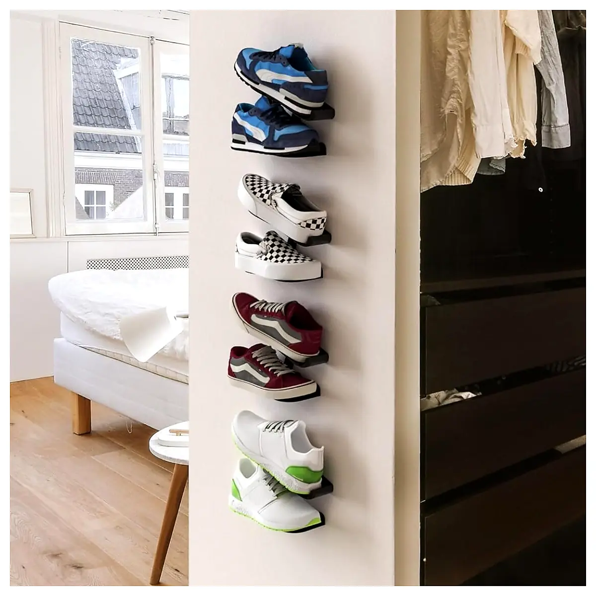 Wall Mounted Shoe Rack Minimalist Storage Solutions Multi Tiered Shelf System Hanging Shoe Organizer Space Saving