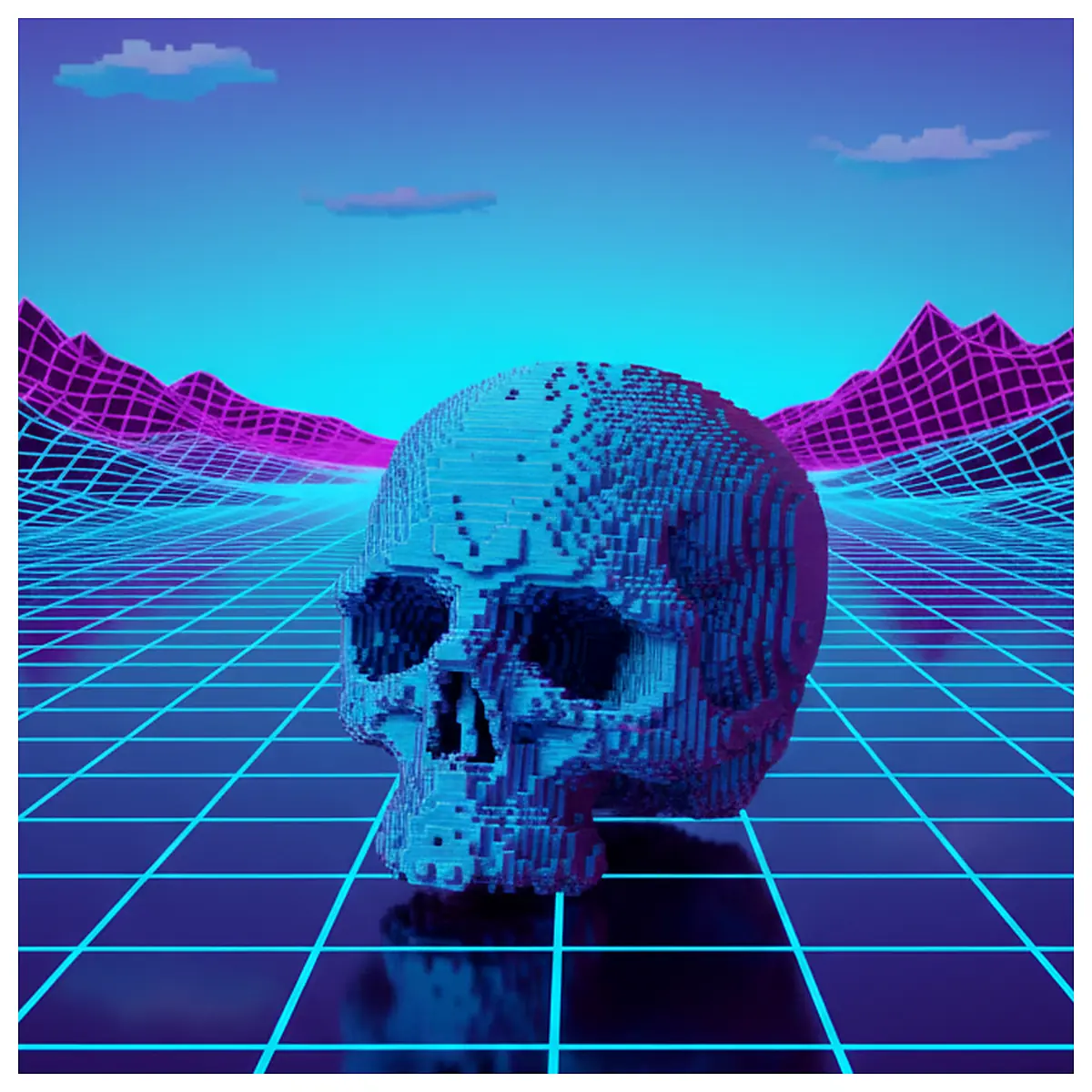 8bit Skull Head Pixel Art Gaming Accessory Computer Decoration Computer Parts 8 bit Game