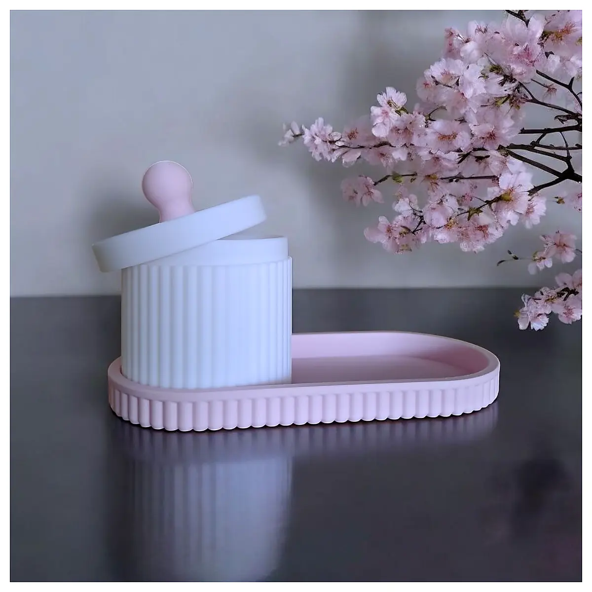 Ribbed Jewelry Bathroom Organizer Set Storage Box Set Multi Tier Shelves Home Decor