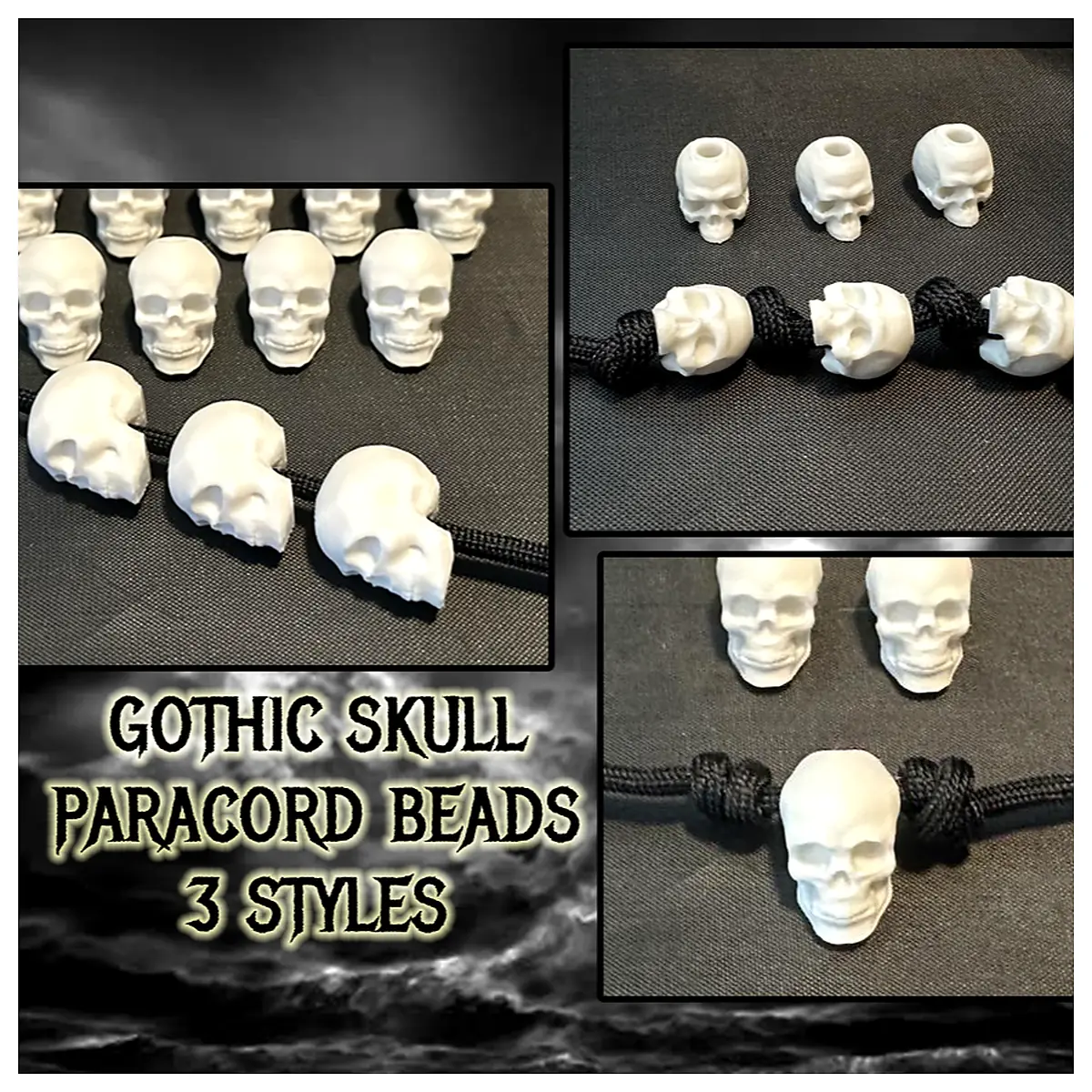 Gothic Skull Paracord Beads 5mm Hole 3 Styles Bracelet Necklace DIY Crafting Emergency Rope Survival Gear