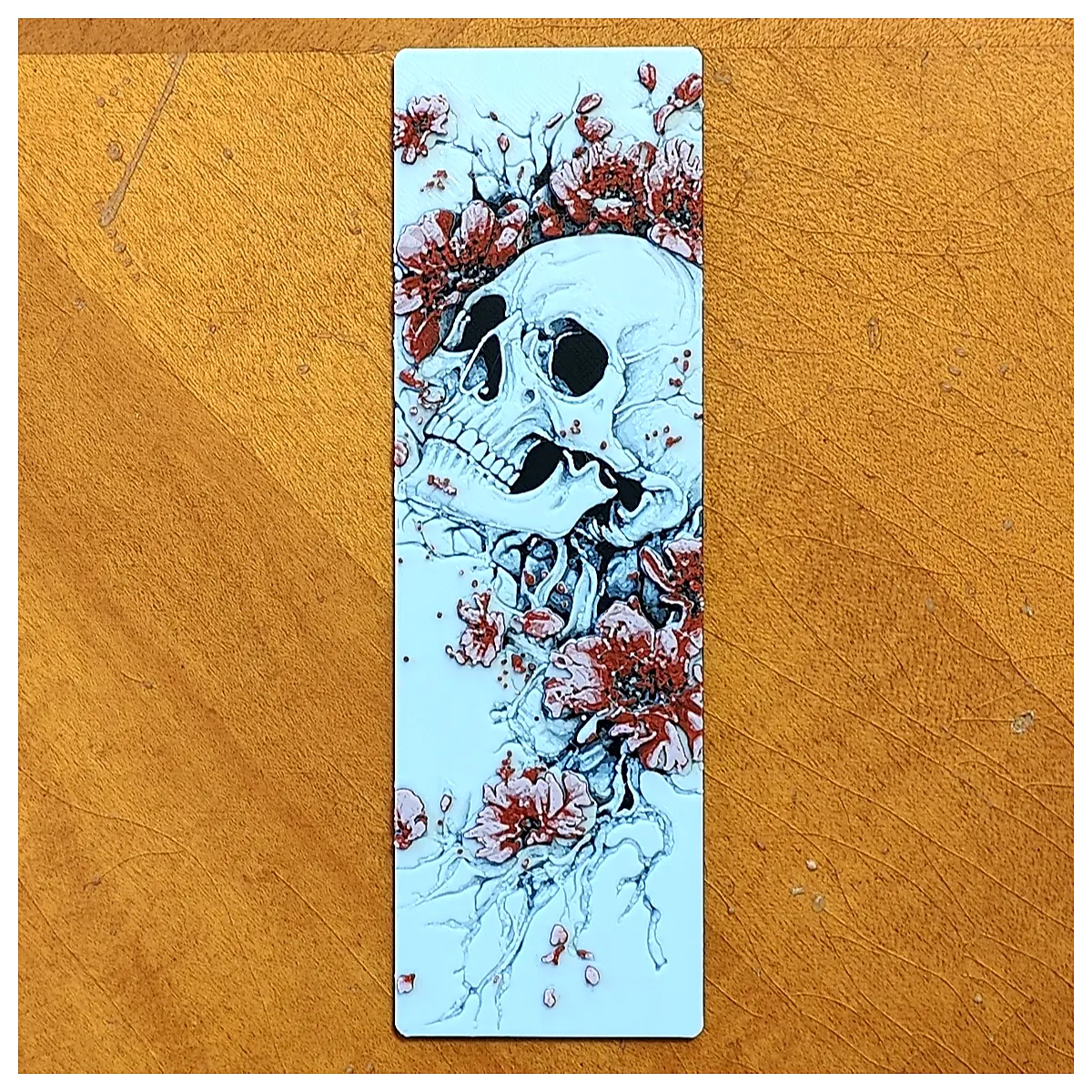 Bookmark Skull Cherry Blossom Floral Design Gift Stationery Art Decor Memorial Keepsake Collection Reading Accessory
