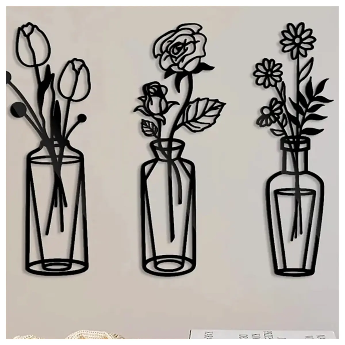 2D Flower Vase Wall Art Abstract Floral Canvas Painting Modern Home Decor Wall Hanging Decorative Art Wall Stickers