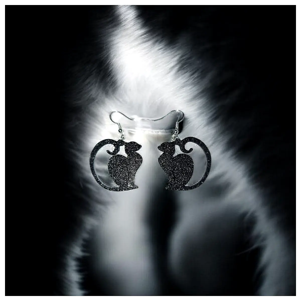 Dark Cat Earrings Black Cat Studs Evening Earrings Glam Earrings Black Cat Jewelry Shiny Earrings Cat Ear Studs
