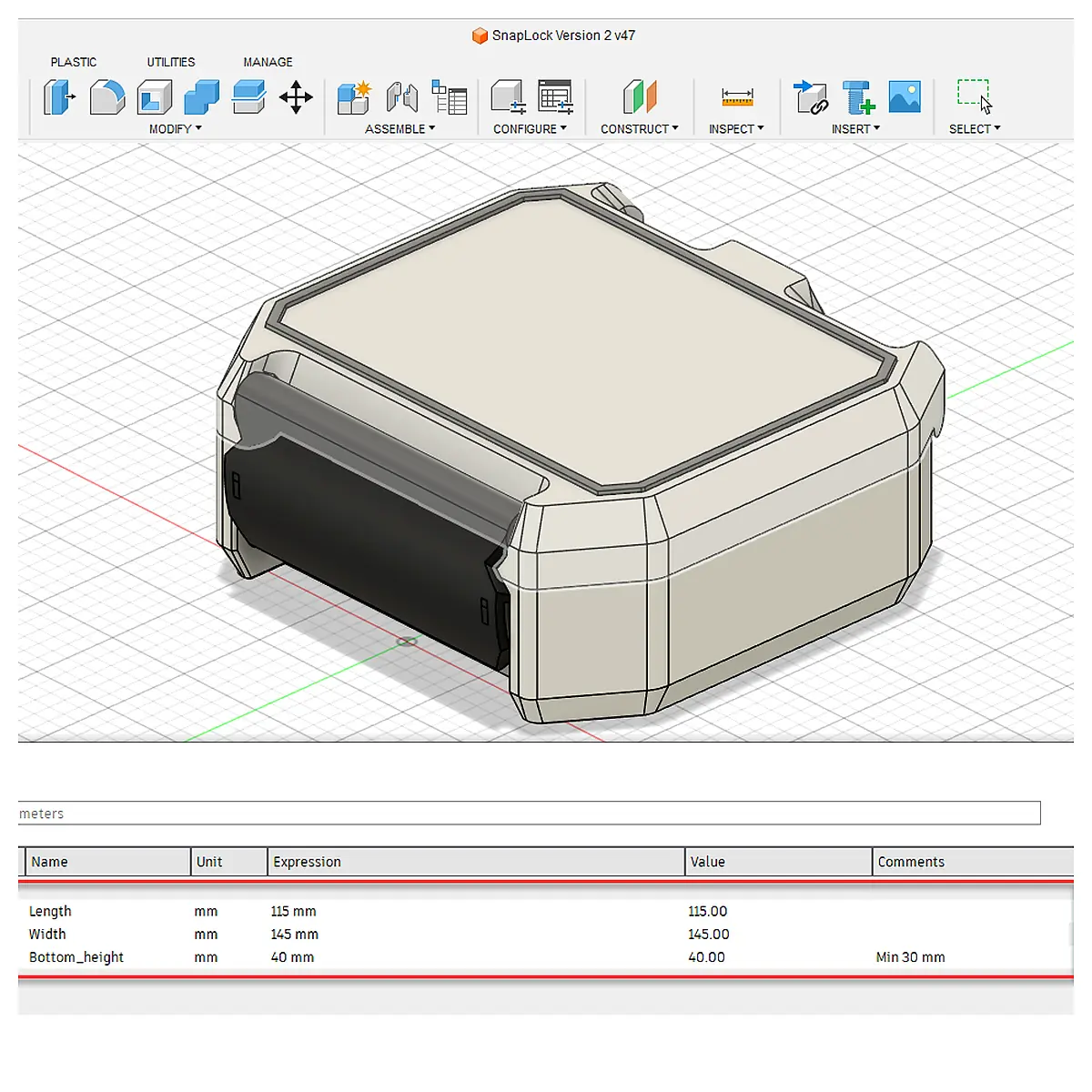 SnapLock V2 Parametric F3d File Parts Repair Replacement Spring Structure