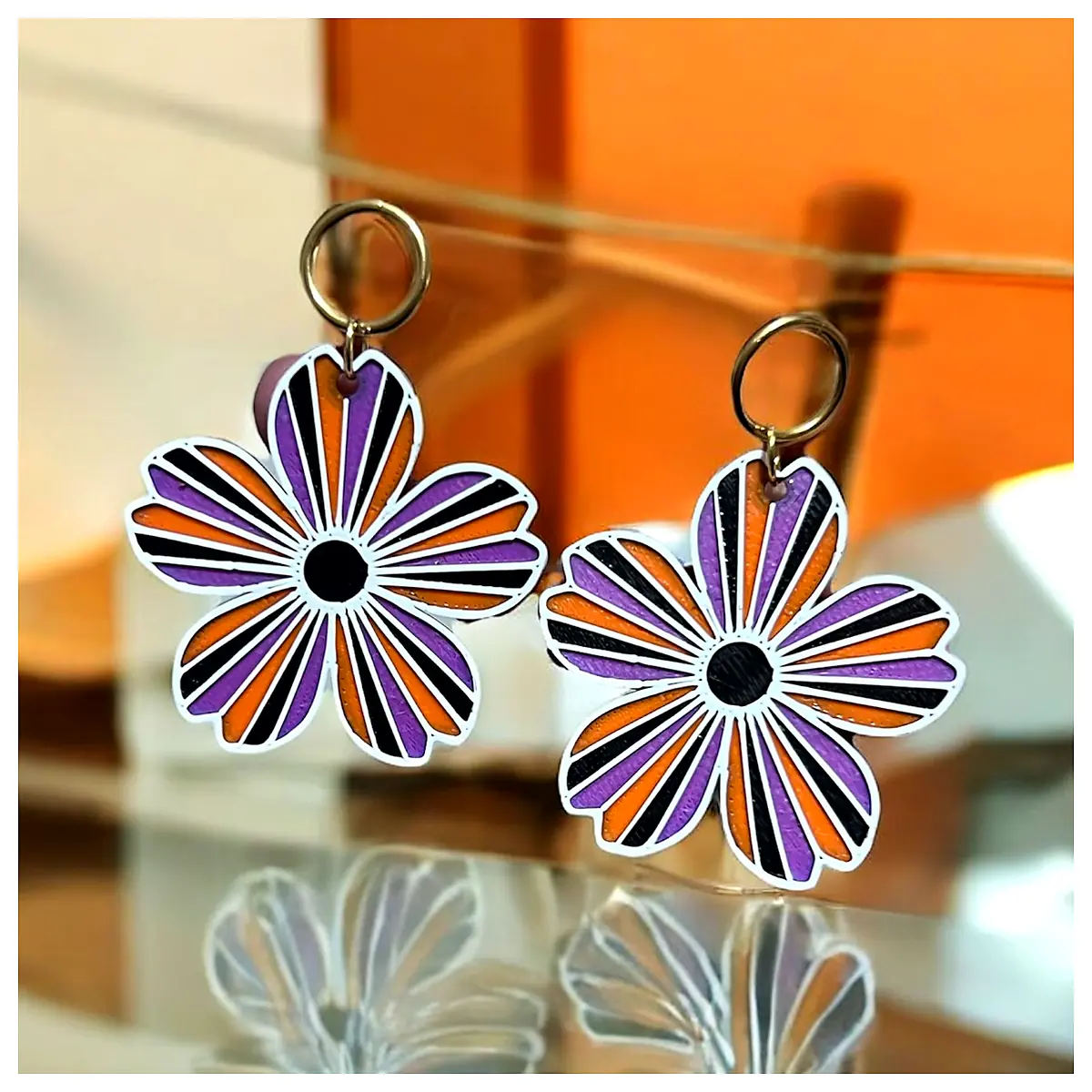 Striped Flower Earrings Universal Earring Floral Accessories Jewelry Repair Elegant Women