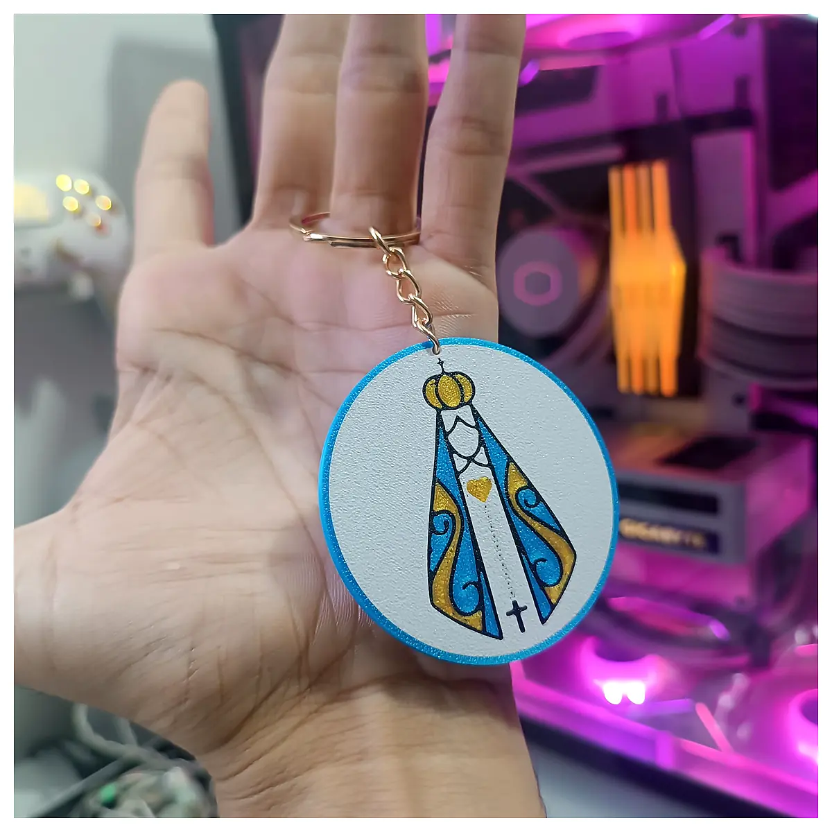 Our Lady of Aparecida Keychain Religious Charm Silver Prayer Gift Spiritual Inspiration