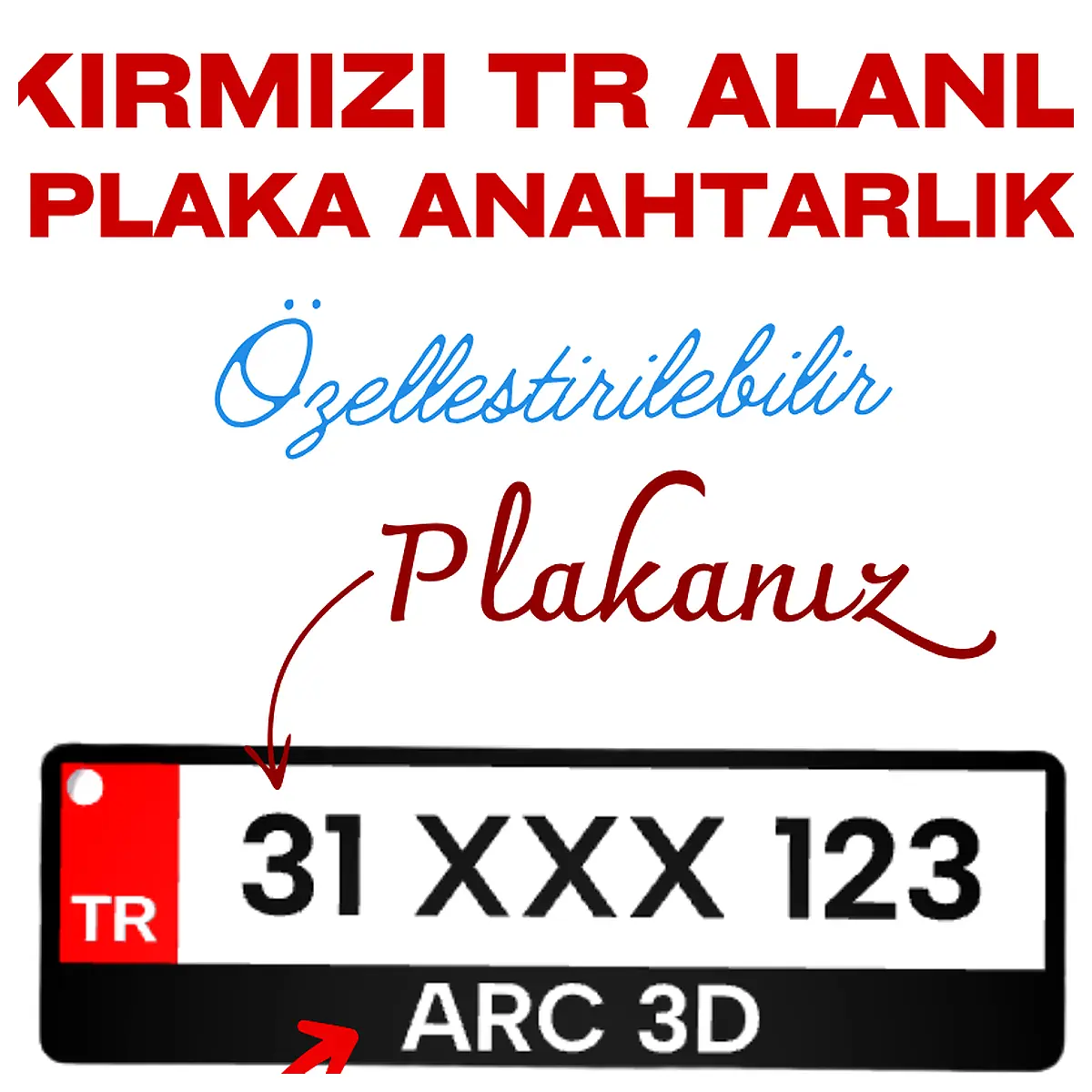 Red TR License Plate Keychain Car Parts License Plate Recognition Memorial Gift Car Collection