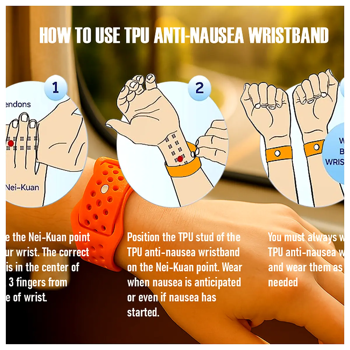 Nausea Relief Wristband Acupressure Band Sea Sickness Stop Motion Anti Vertigo Support
