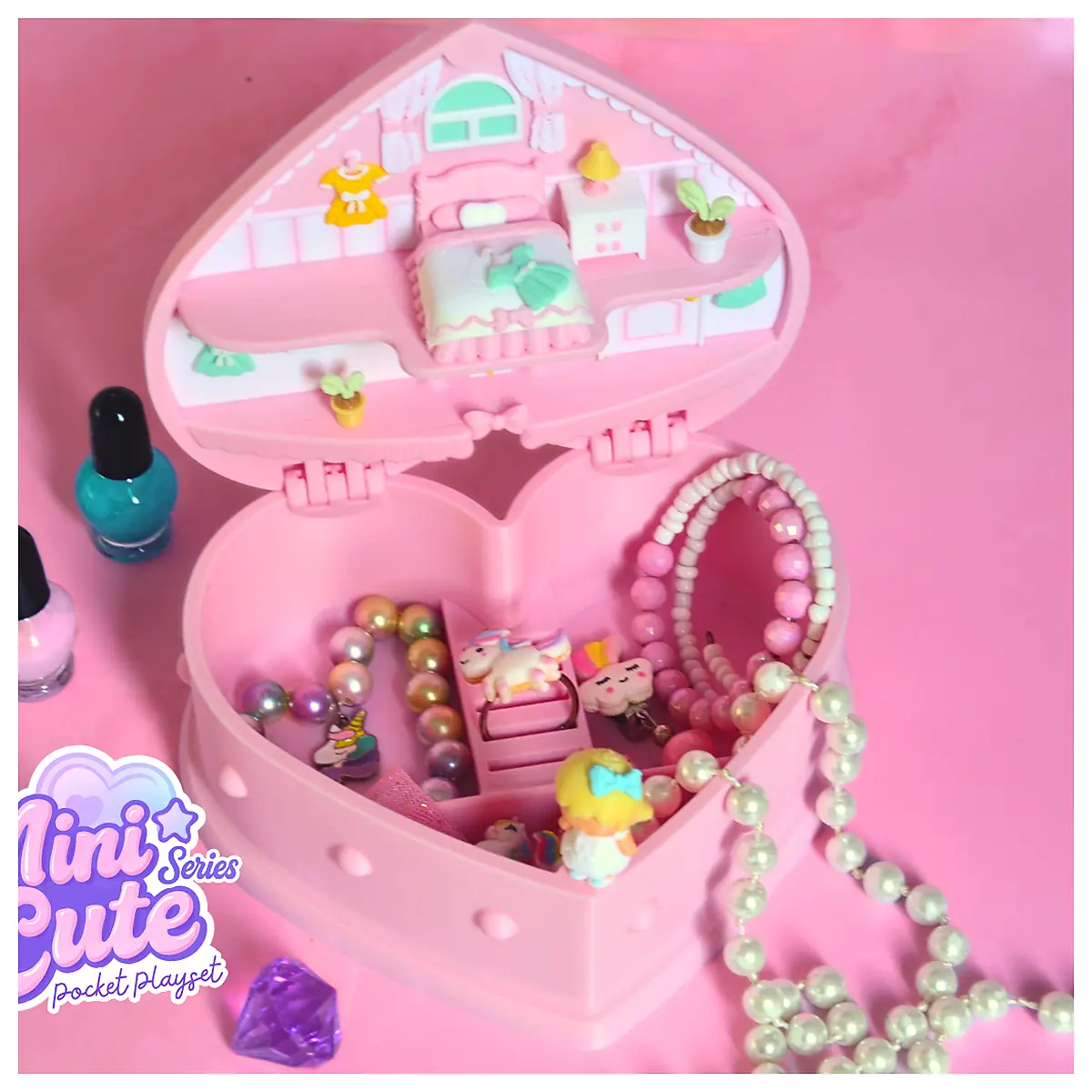 Jewelry Box Playset Girls Toy Set Dressing Table Accessory Jewelry Box Doll Accessory Toy Parts