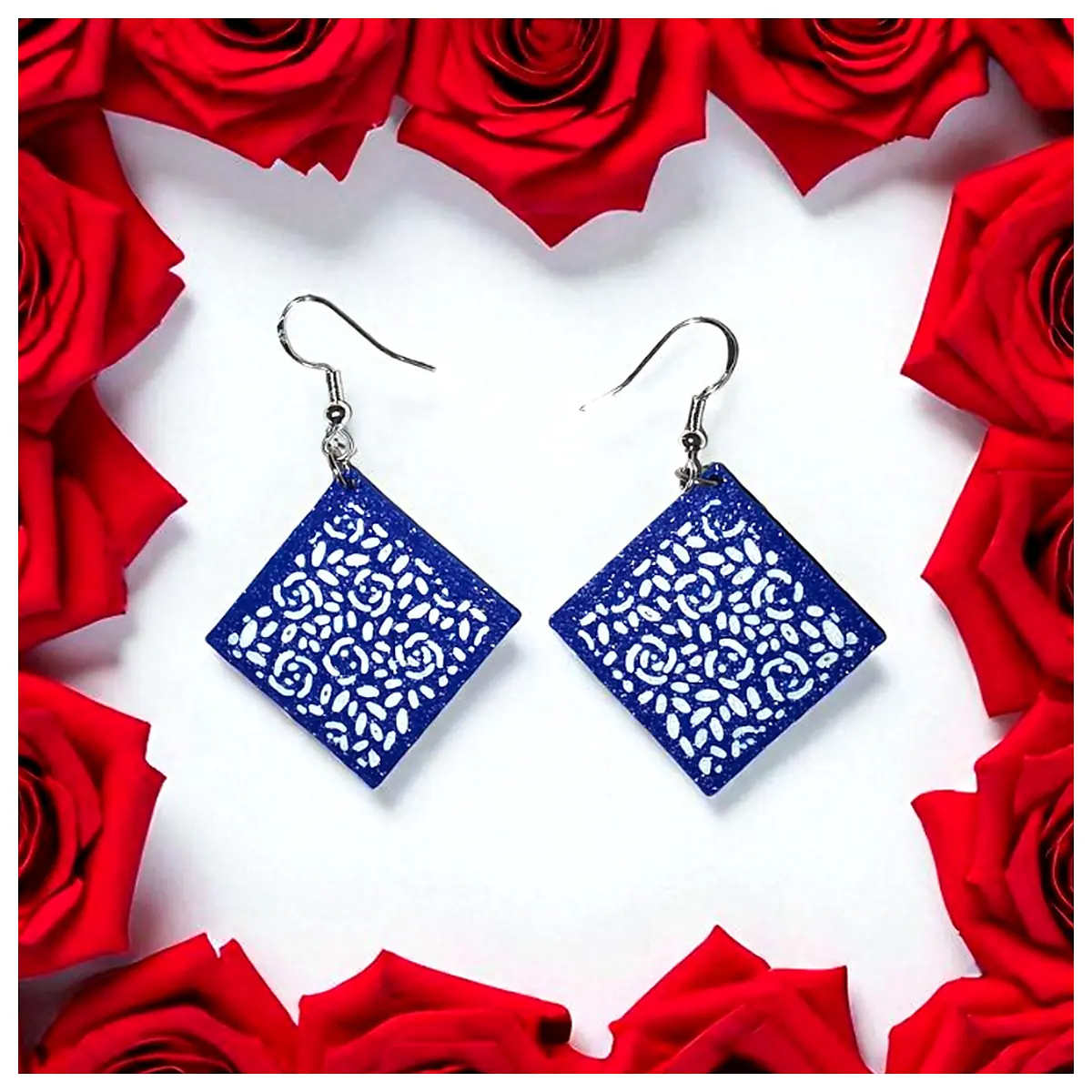 Rose Square Earrings Wholesale Jewelry Floral Decoration Rose Earrings Rose Gift Jewelry