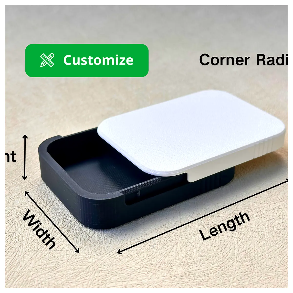 Customizable Sliding Lid Box Parametric Design Dimensions Parts Repair Parts Replacement