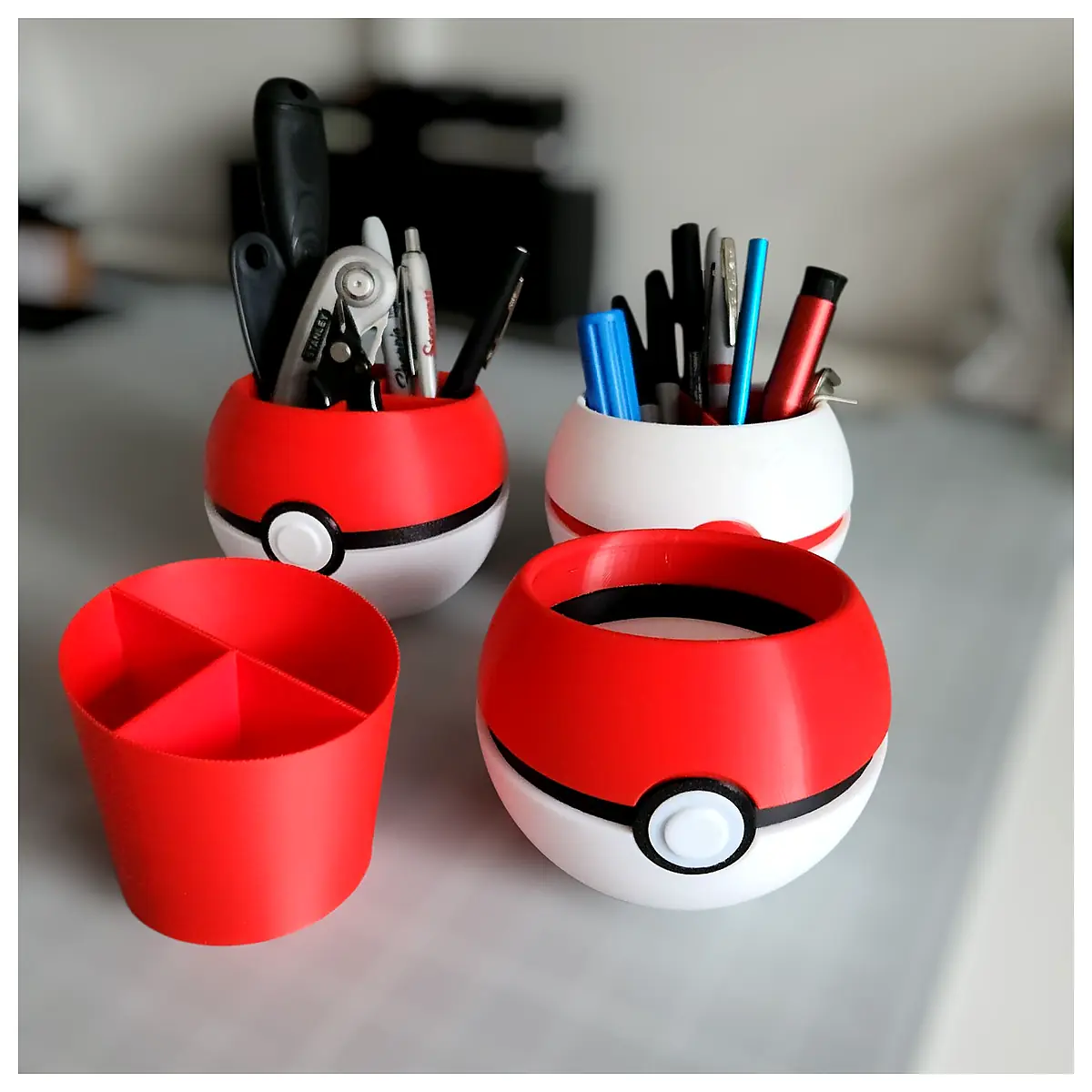 Pokeball Desk Organizer Multi Function Storage Box Office Supplies Holder Parts Accessories