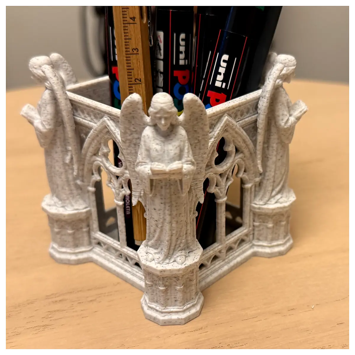 Gothic Cathedral Arch Pen Holder Angels Decorative Writing Accessory Art Supplies Parts Replacement
