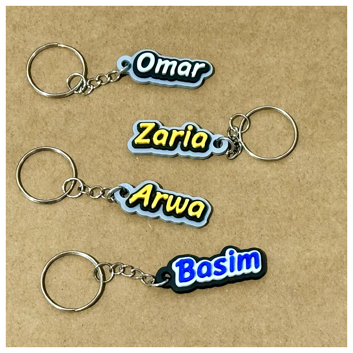 Custom Name Tag 3D Stacked Text Keyring Personalized Gift Memorial Keepsake Unique Design