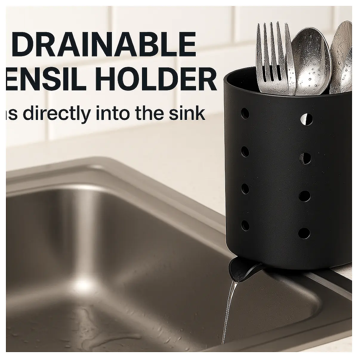 Kitchen Drainer with Integrated Sink Spout Utensil Holder Dish Rack Sink Accessories Easy Practical