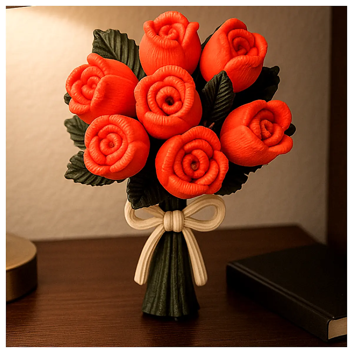 Knitted Rose Bouquet Sculpture Nightstand Decor Floral Arrangement Romantic Gift Artificial Flower Accessory Tabletop Decoration